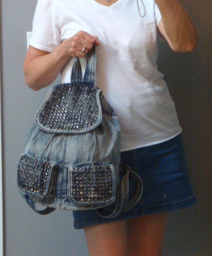 STREET LEVEL Denim Backpack Studded Boho Hobo Hippie Biker School Sling Bag Tote