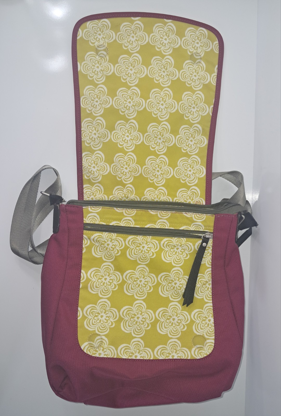 Haiku Jaunt Crossbody Bag Fuchsia Canvas Embroidered Floral Adjustable Straps
