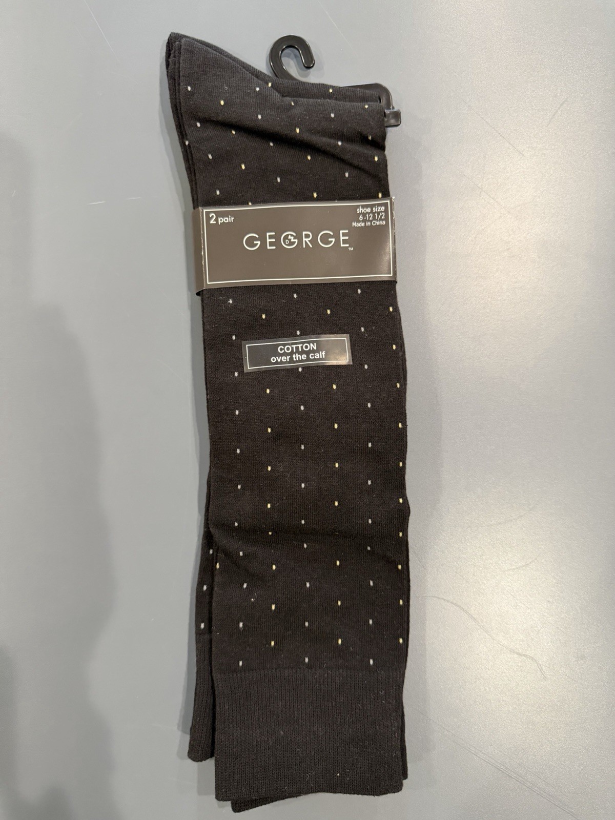 2 Pairs George Men’s Dress Socks Black Dot Over The Calf Shoe Sz. 6-12.5