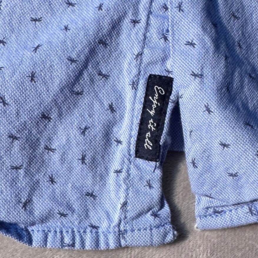Denim & Flower Ricky Singh Mens Medium Blue Dragonfly Print Cotton Button Down
