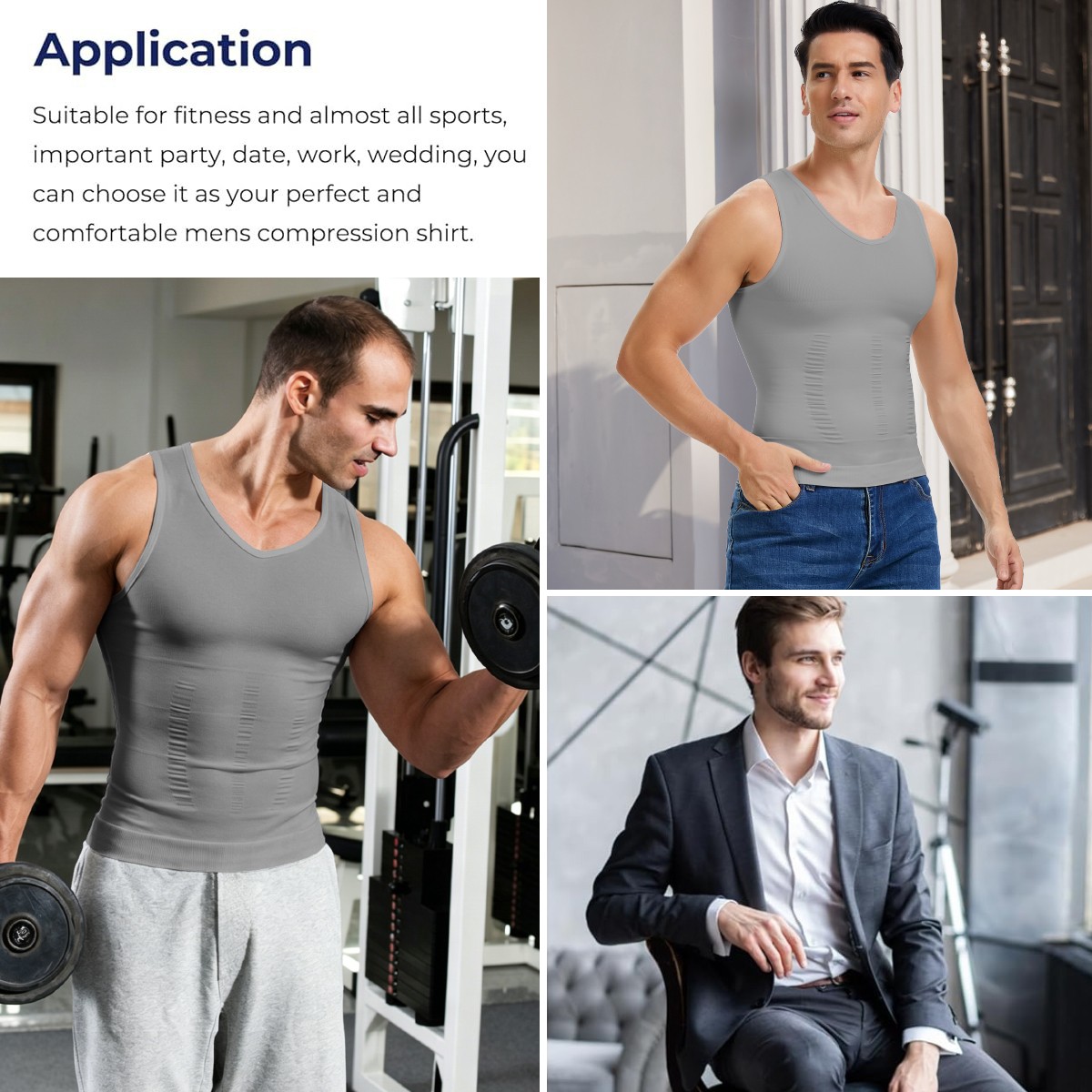 Men Compression Workout Tank Tops Slim Body Shaper Vest Tummy Control Shapewear