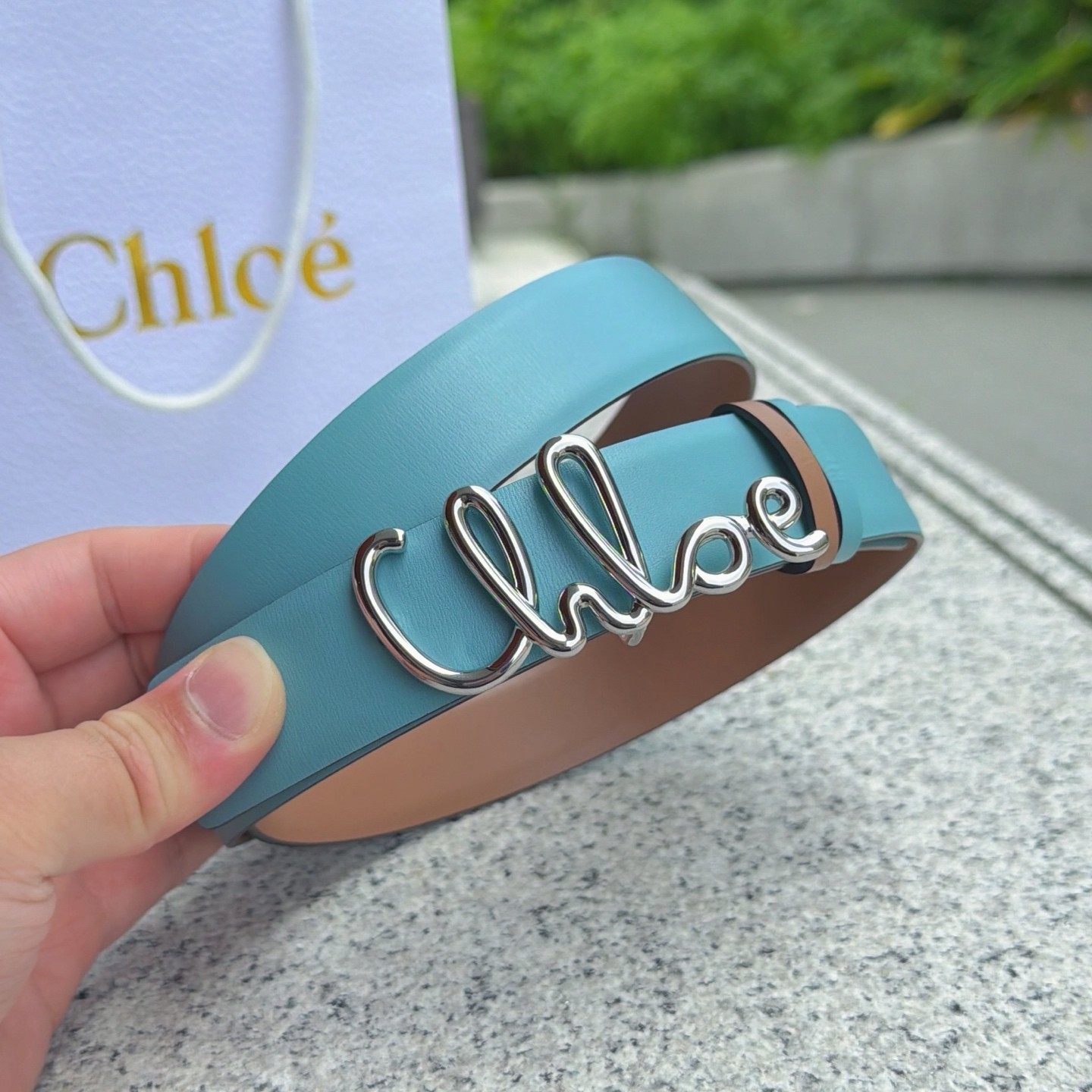 Chloe light blue leather belt