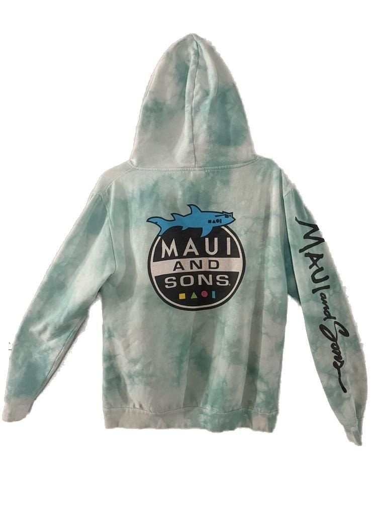 Maui and Sons Turquoise Tie Dye Cookie Logo Shark Hoodie