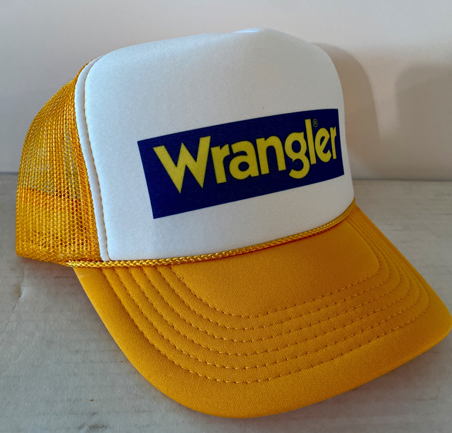 Vintage Wrangler Hat Earnhardt Trucker Hat Adjustable snapback Yellow