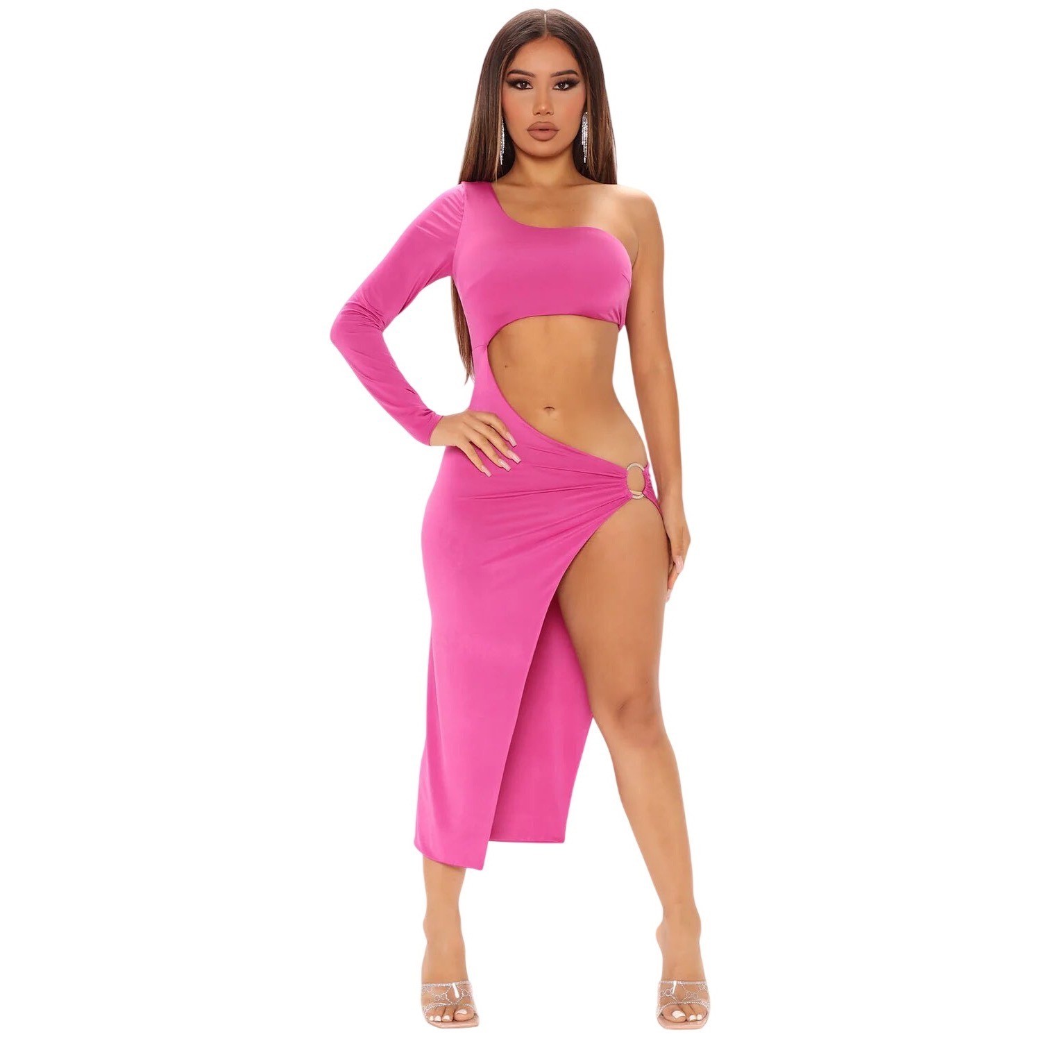 NWT Fashion Nova Lost In Translation Magenta One Shoulder Dress Small NWT