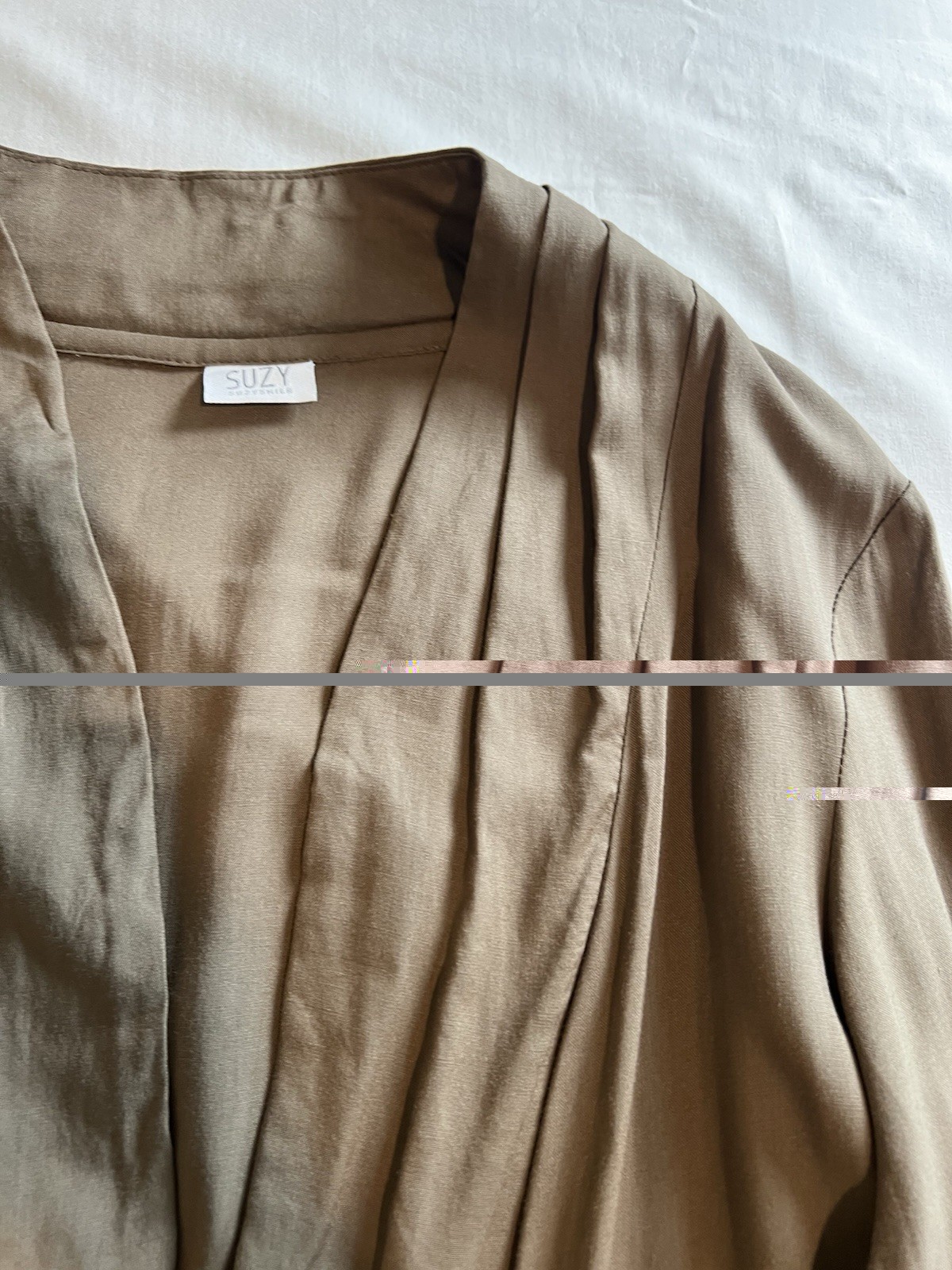 Brown/Tan Draped Long Sleeve Pockets Lightweight Kimono Top M