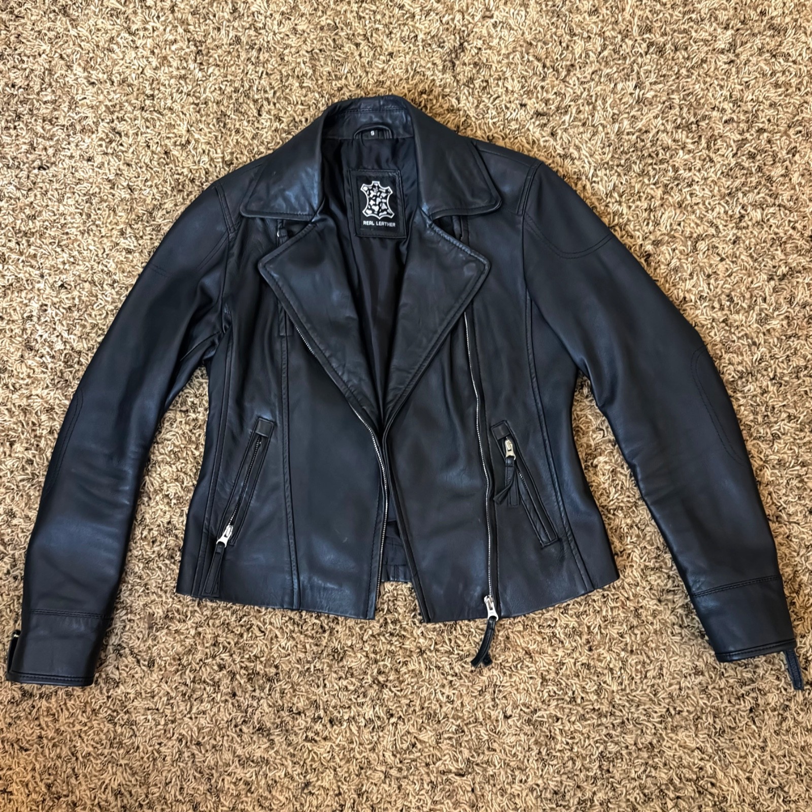 SOFT LEATHER MOTORCYCLE JACKET S Women’s Grunge Biker Moto Zipper Grunge Retro