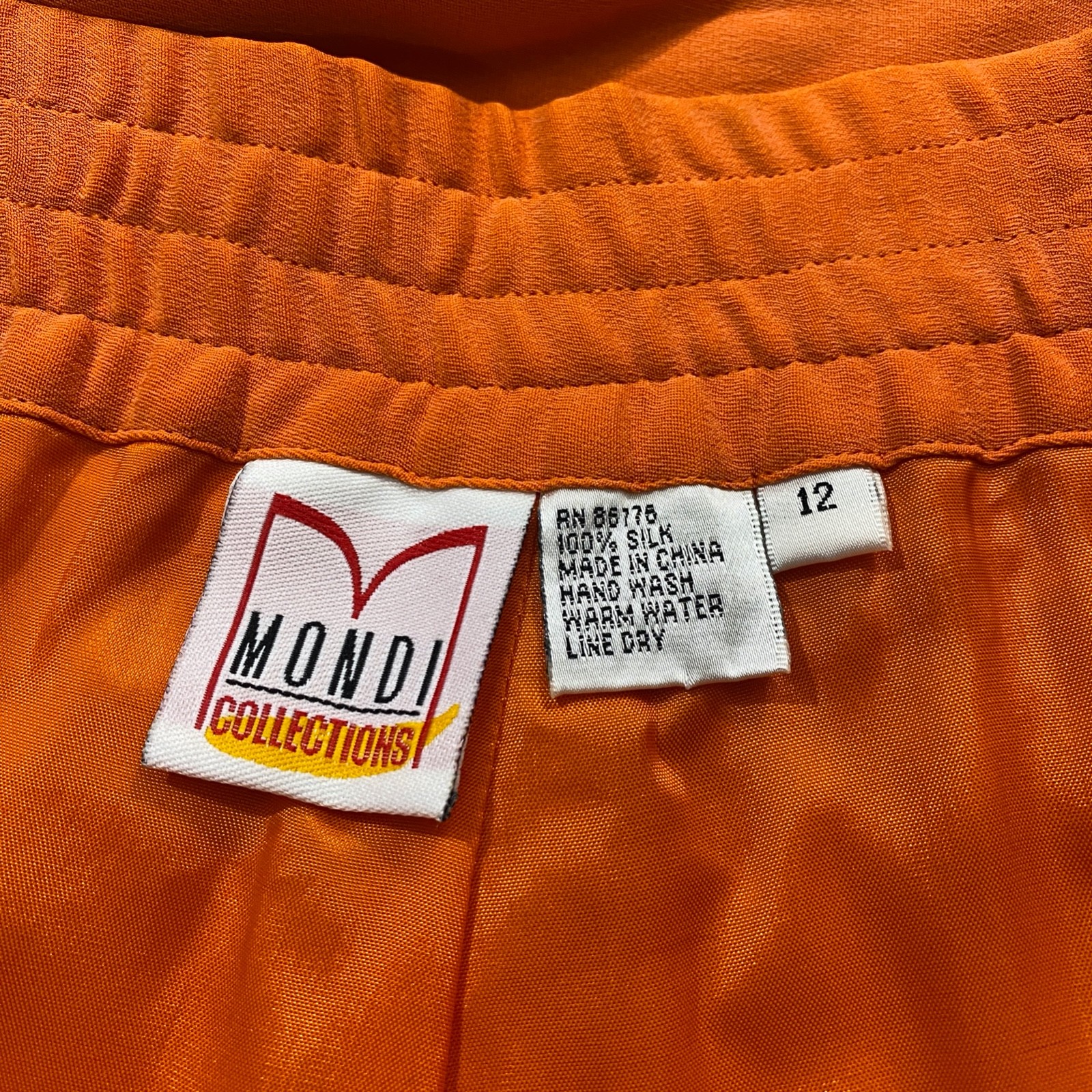 Mondi Collections Vtg Silk Pants Wide Leg Belted Orange Loose Stain Marks 90s