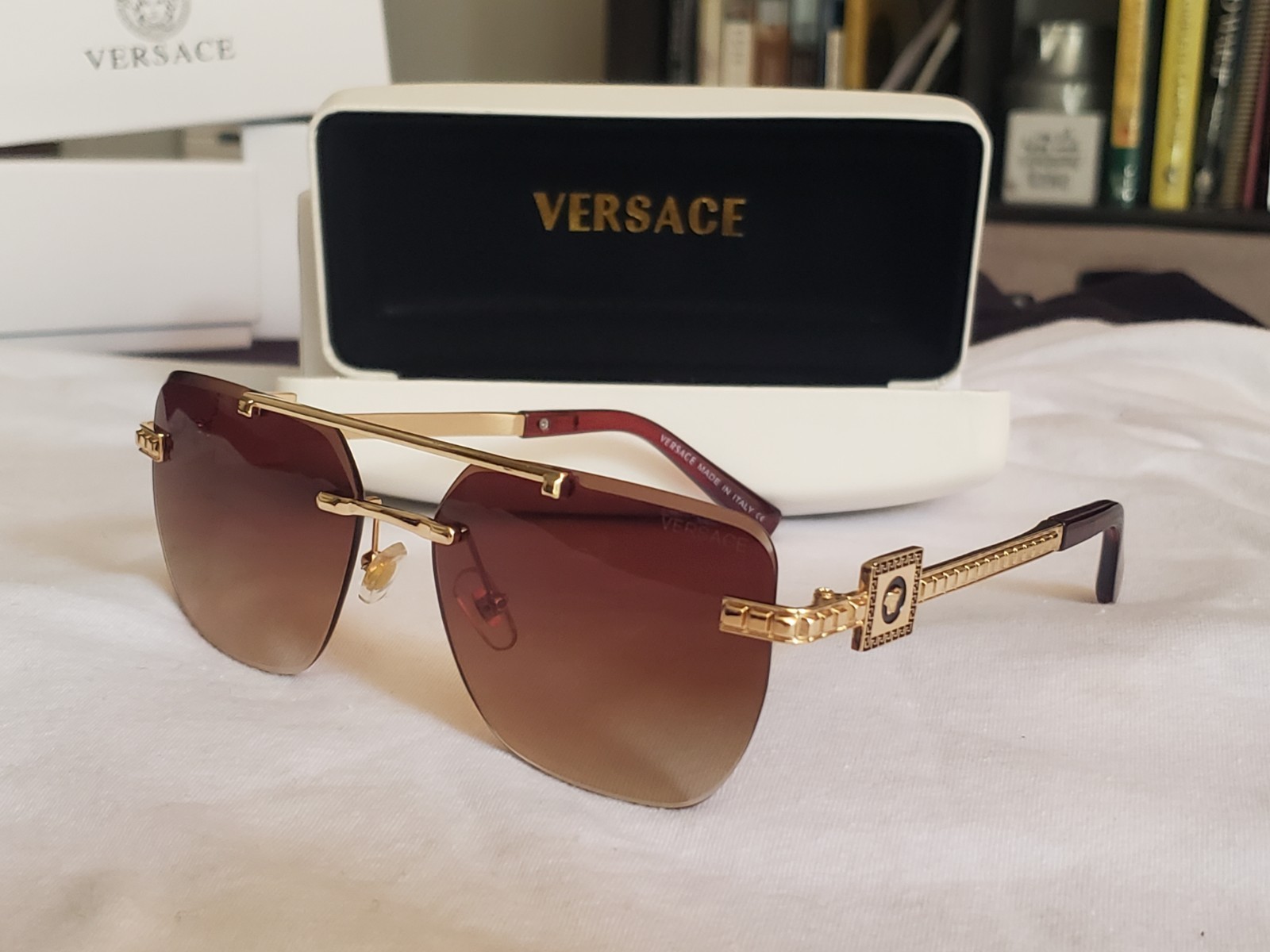 Versace Rimless Gold Metal Sunglasses Gradient Lens for Men