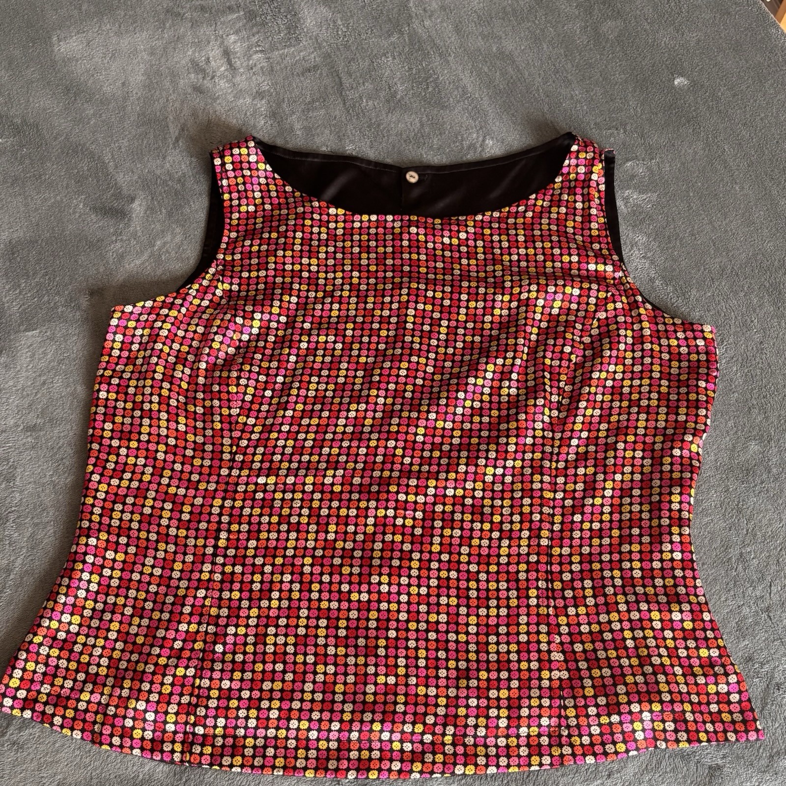 Y2K Funky Retro Statement Embellished Polka Dot Tank Top Sz 16 Colorful Buttons