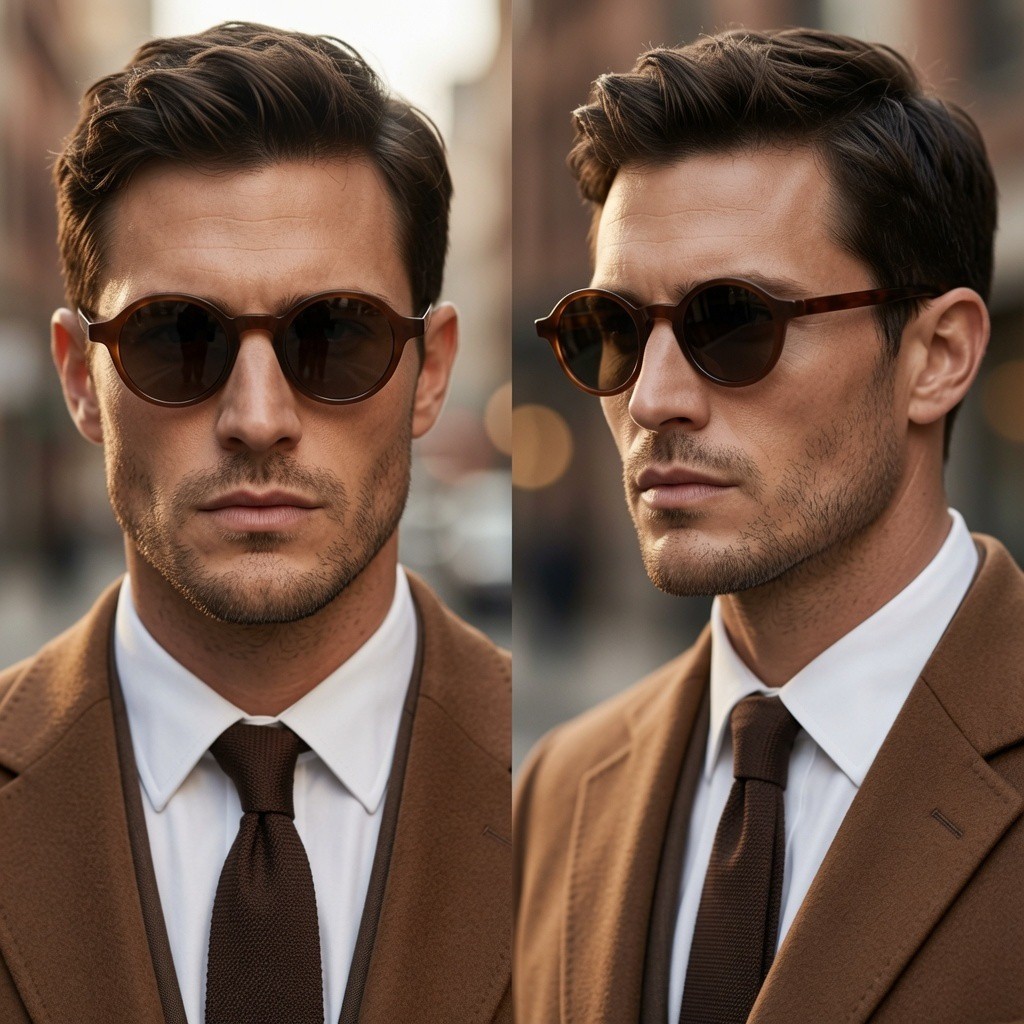 Classic Mens Round Vintage Style Sunglasses Brown Circle Frame Gradient Lens New