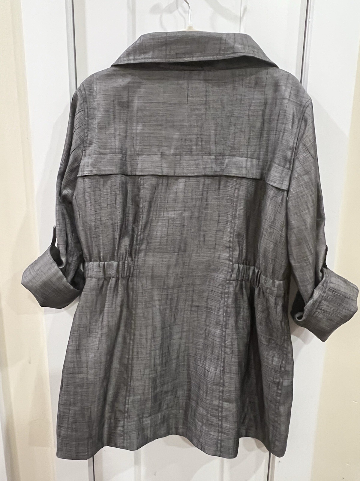 NIC + ZOE Metallic Utility Jacket Ruffle Detail Roll Tab Sleeve Cinch Waist Sz L