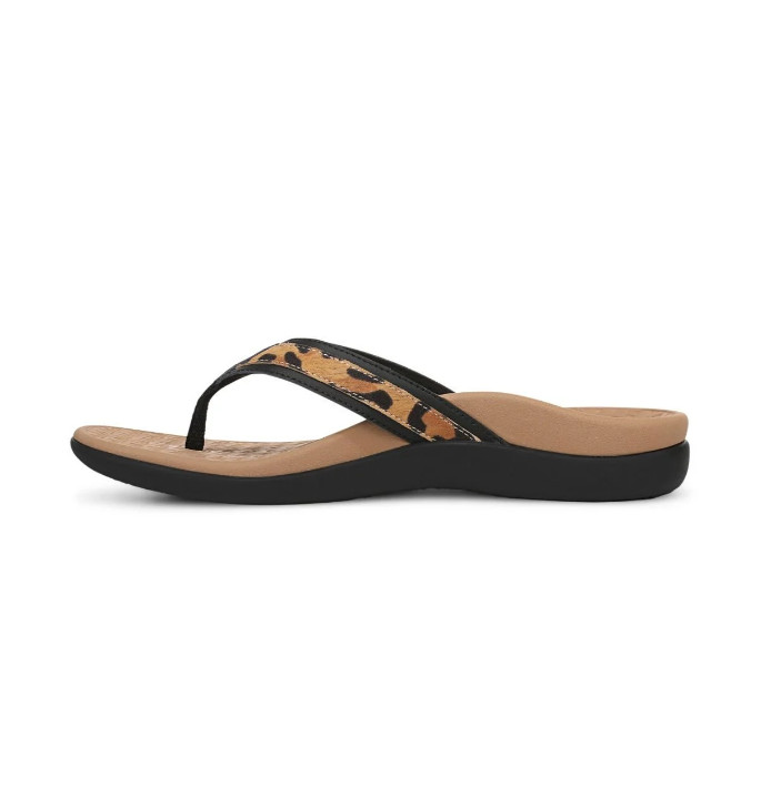 VIONIC Womne’s Tide 2.0 Toe Post Sandal, Black Leopard Print Suede