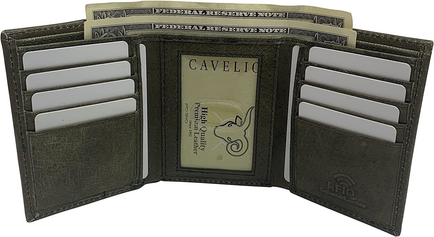 Cavelio Genuine Leather Bifold Flap Up Men Wallets RFID Blocking USA Series…