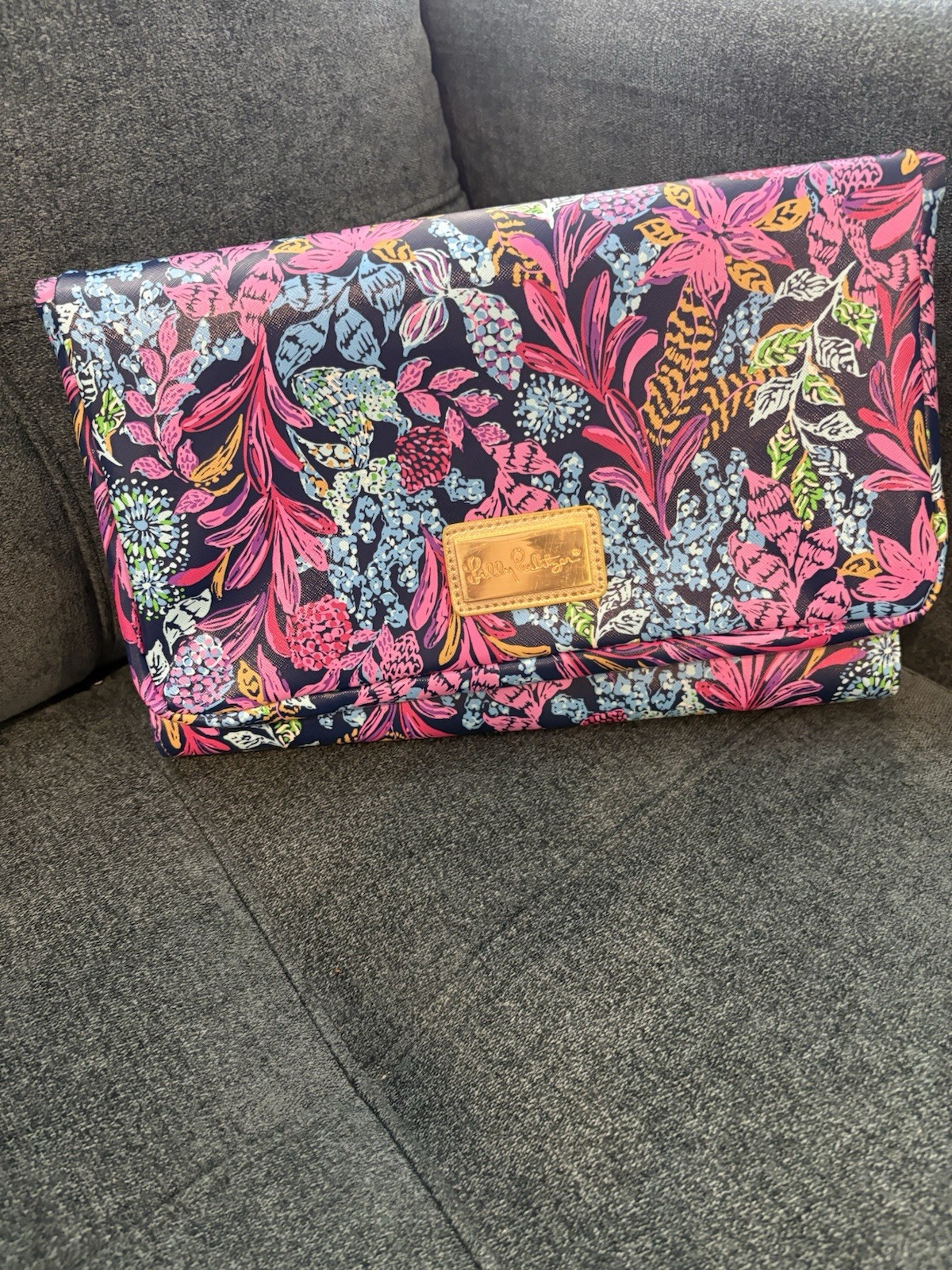 Lilly Pulitzer floral Zip Pouch Clutch with Leather Logo Patch