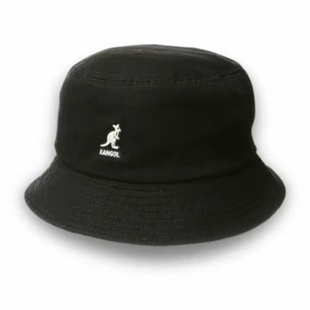 Kangol Washed Cotton Bucket Hat Flat Top Fisherman Cap Black Sizes M, L, XL