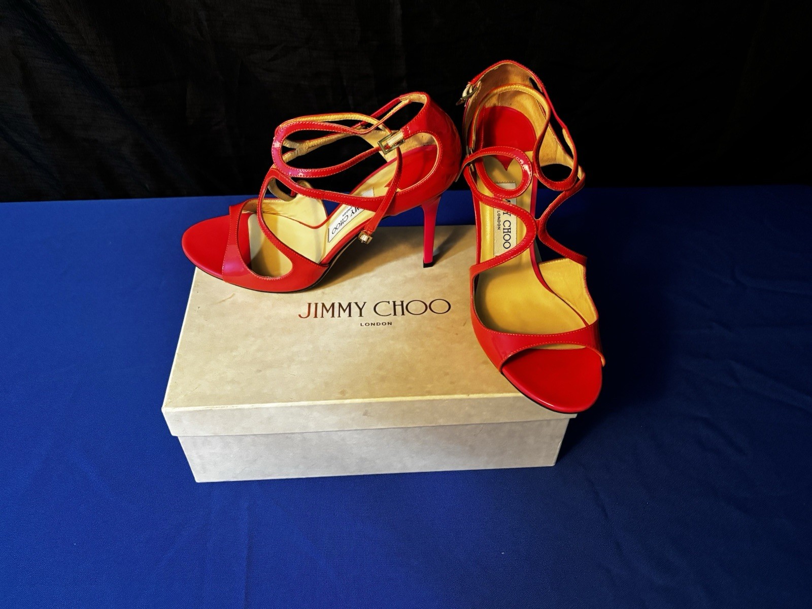 JIMMY CHOO Lance 100 Pink Patent Leather Strappy Sandals Size 11 Good &Bag