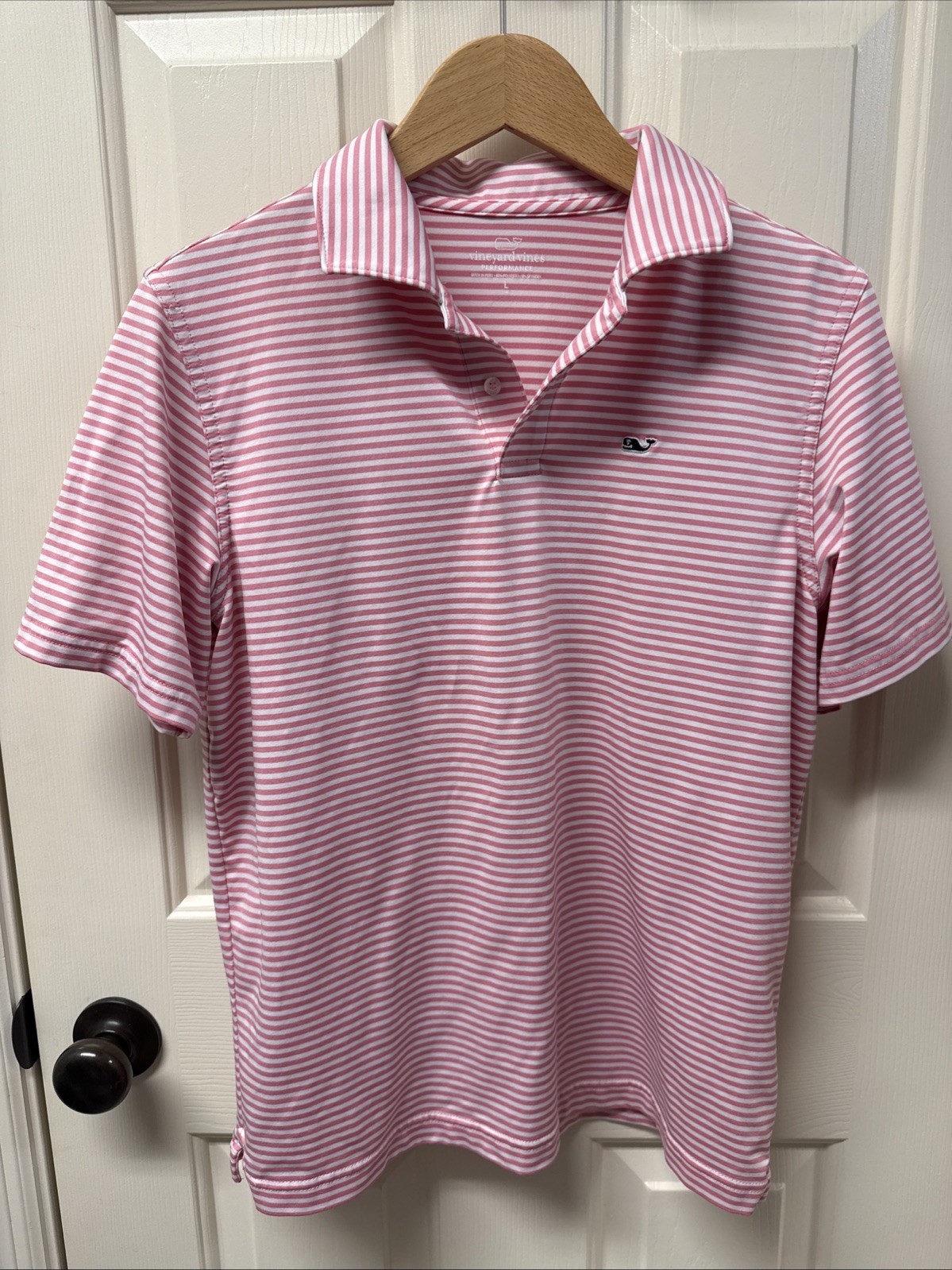 Vineyard Vines Boys Pink/White Stripe Performance Golf Shirt Size Large
