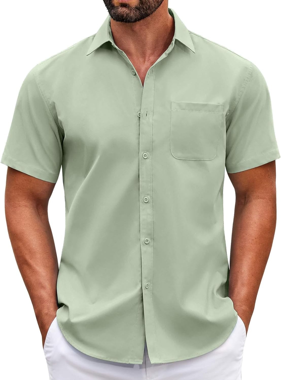 Mens Short Sleeve Casual Button Down Shirts Summer Untucked Dress Shirts