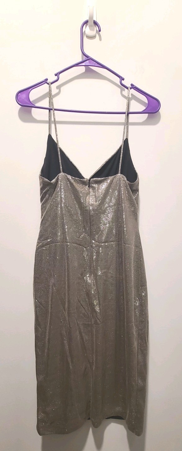 Black Halo silver shimmery metallic Bowery Sheath dress