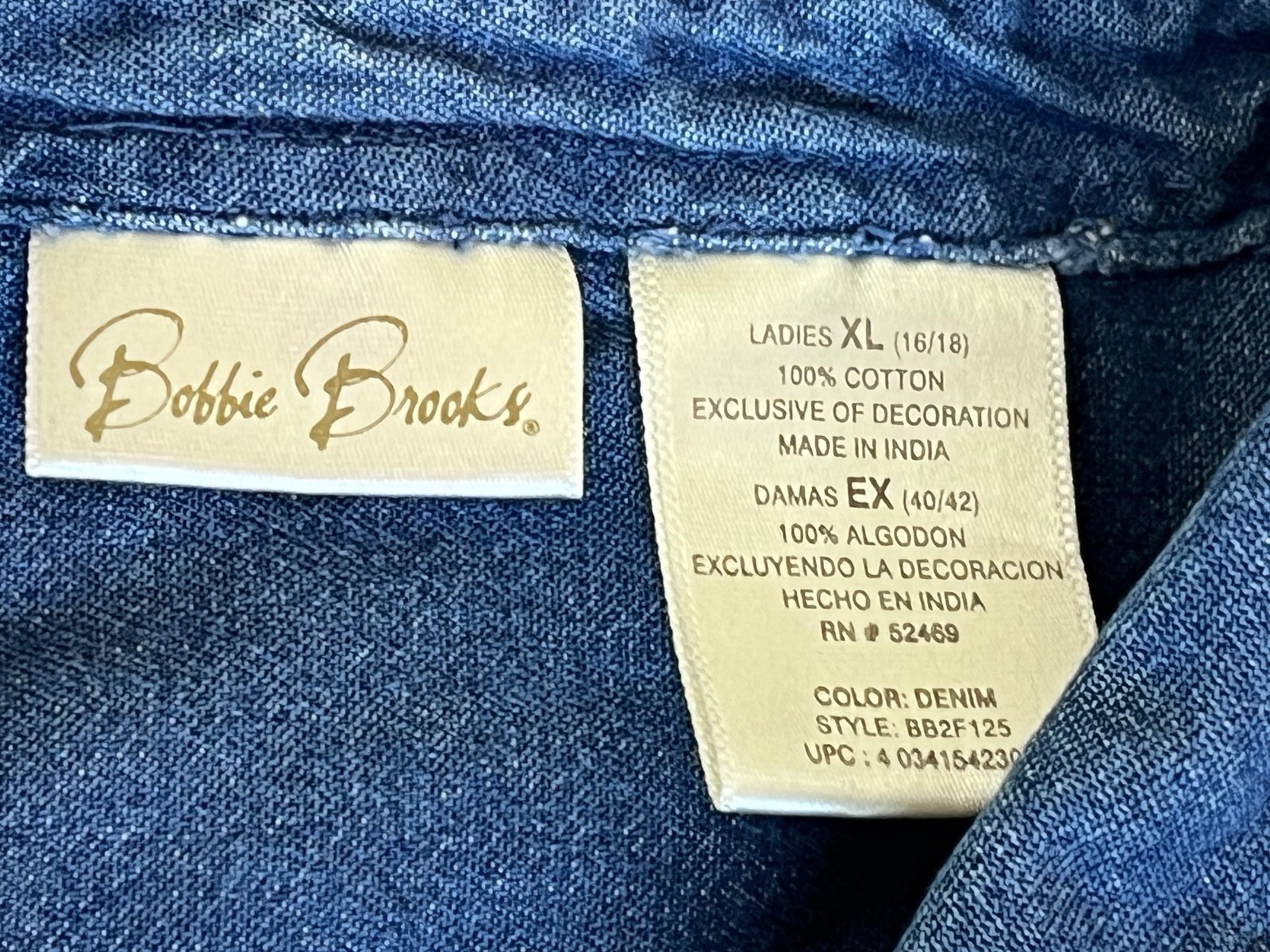 Bobbie Brooks Denim Embroidered Floral Shirt Button Up Tunic Womens XL Blue