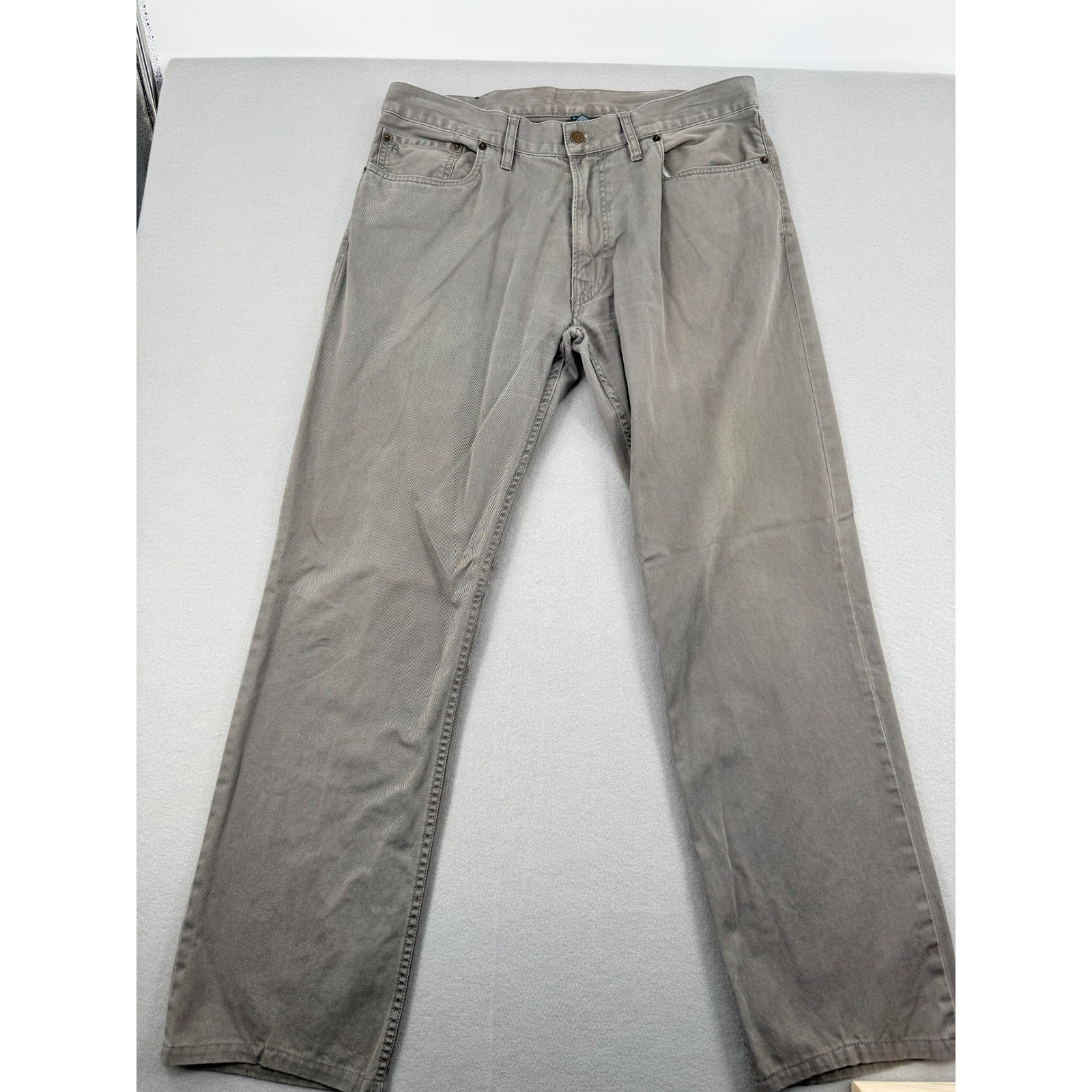 Polo Ralph Lauren 650 Straight Leg Gray Cotton Twill Pants Mens 36×34 (36×32)