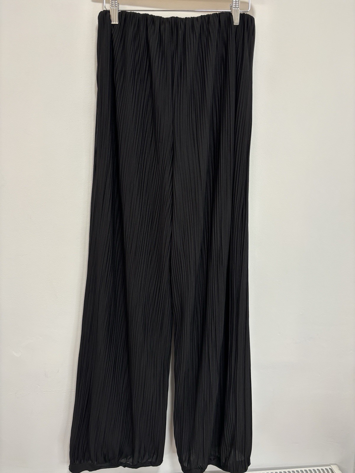 Mint Velvet Plissé Trousers Size Small Black Elasticated Waist Wide Leg *Read*