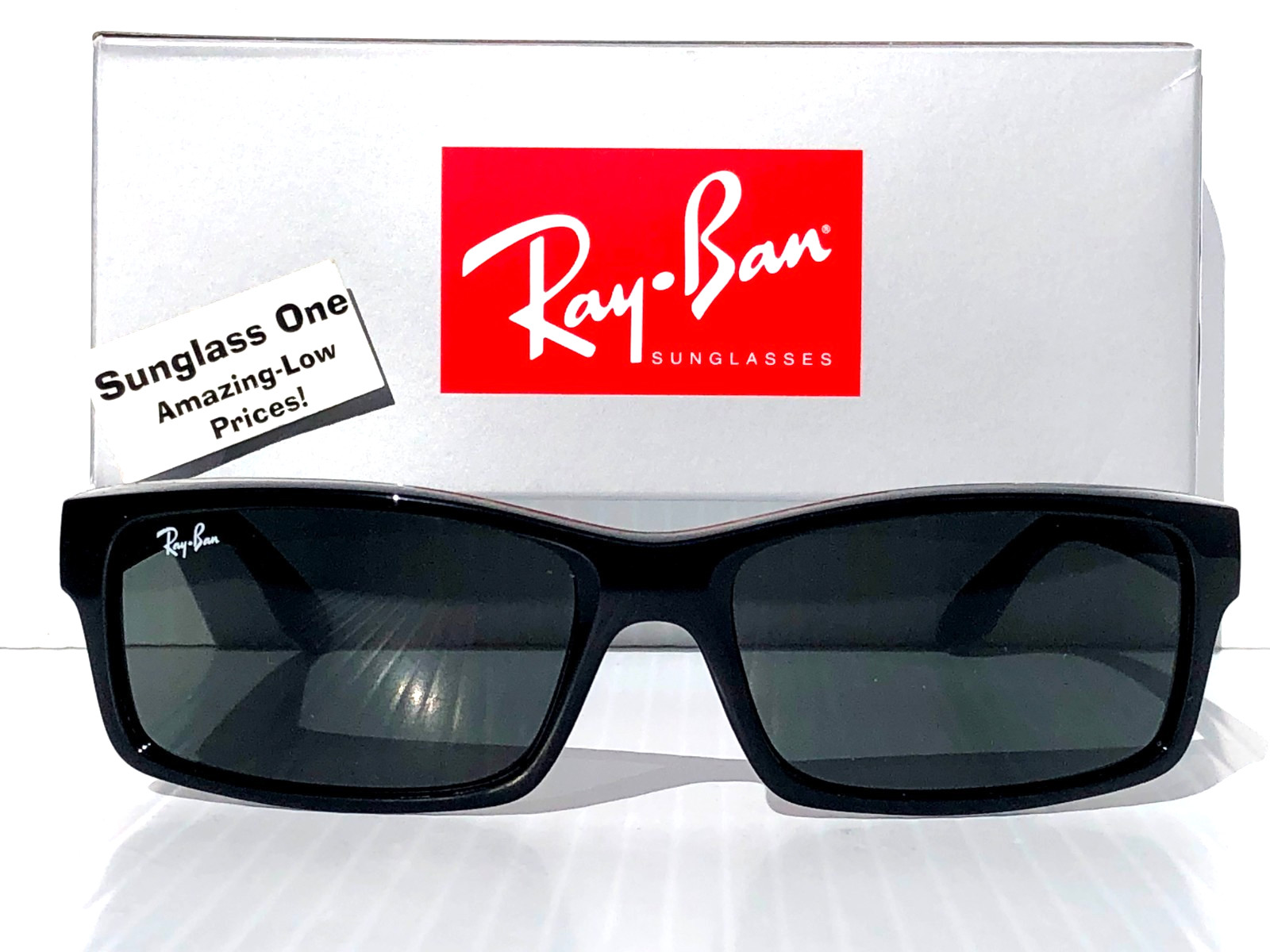 NEW* Ray Ban Shiny Black Rectangle UV Protecting Gray Lens Sunglass RB4151 601