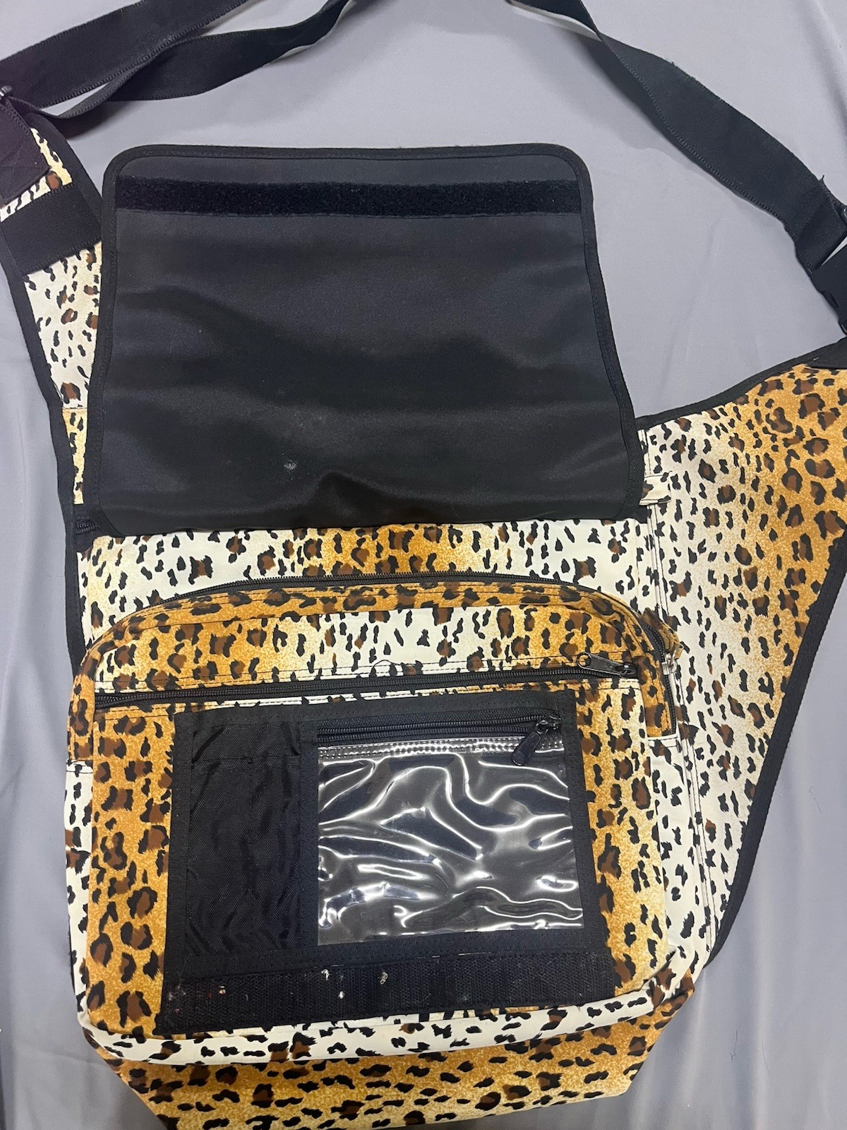 Leopard Animal Print Crescent Crossbody Bag Adjustable Strap Zip Clear ID