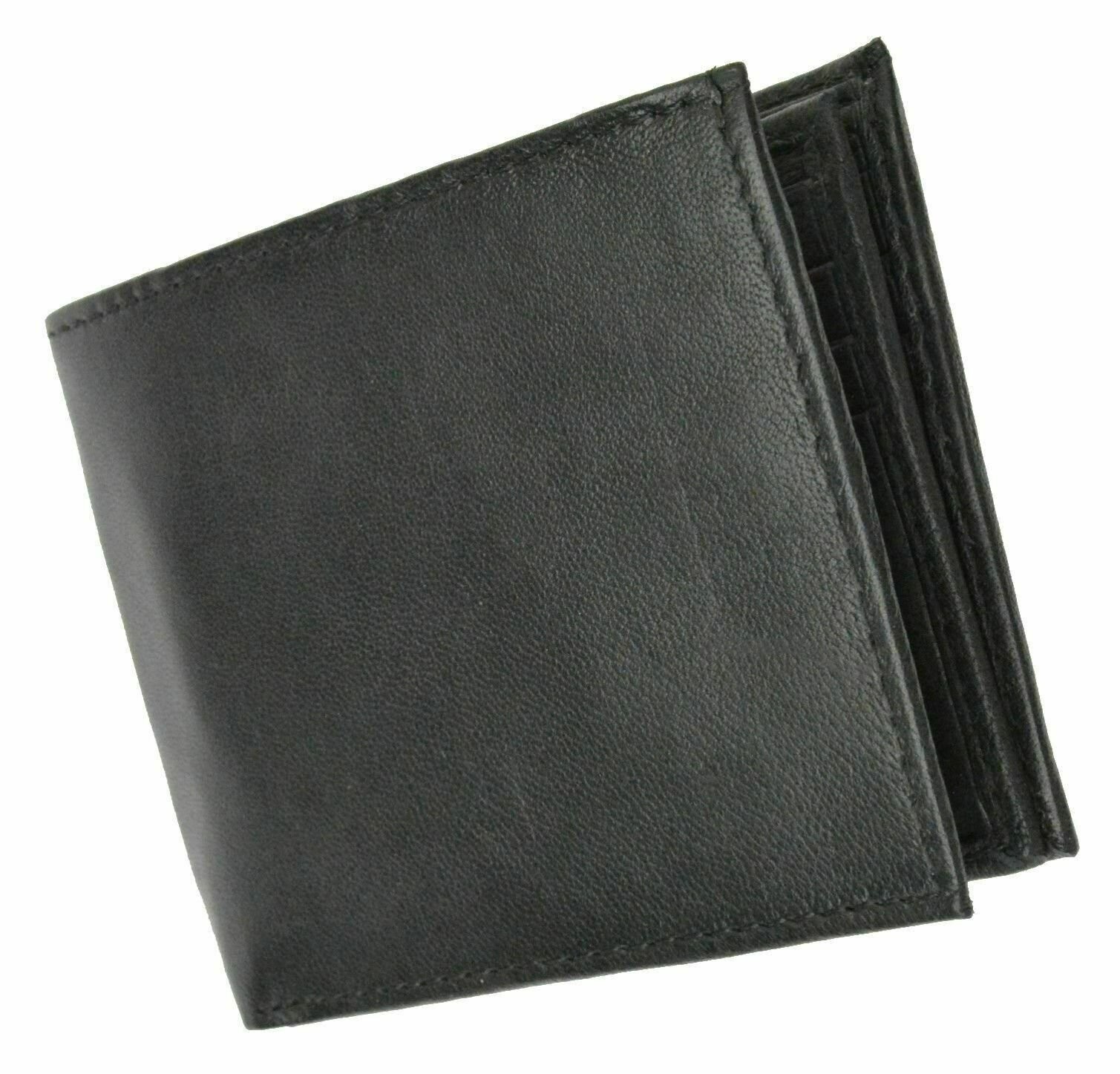 Black RFID Blocking Mens Bifold Card ID Credit Flap Genuine Leather Wallet
