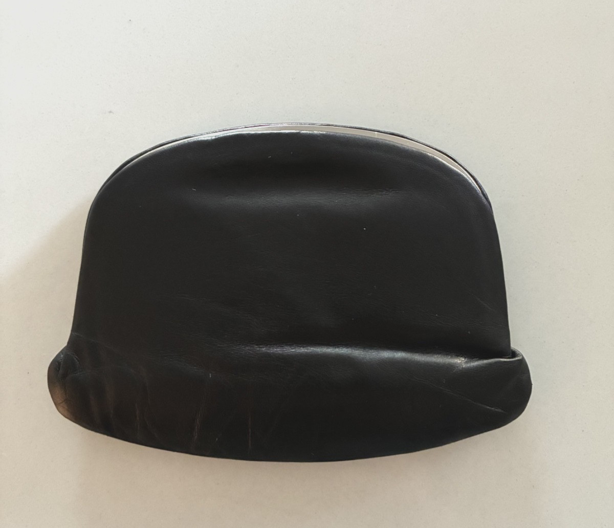 Bisonte Black Leather Coin Purse Kiss Lock Wallet 13cm