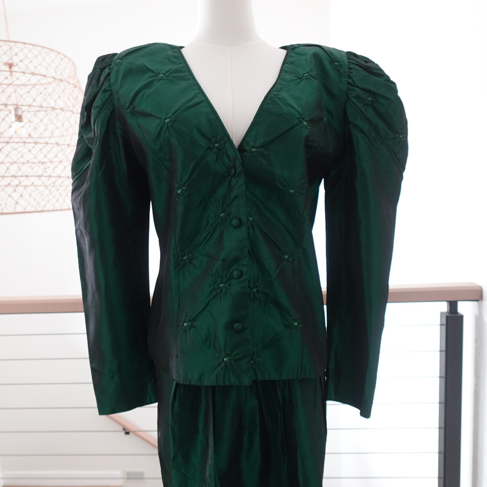 Elegant Vtg Watters Watters Emerald Green Taffeta Dress Size 12 Mother of Bride