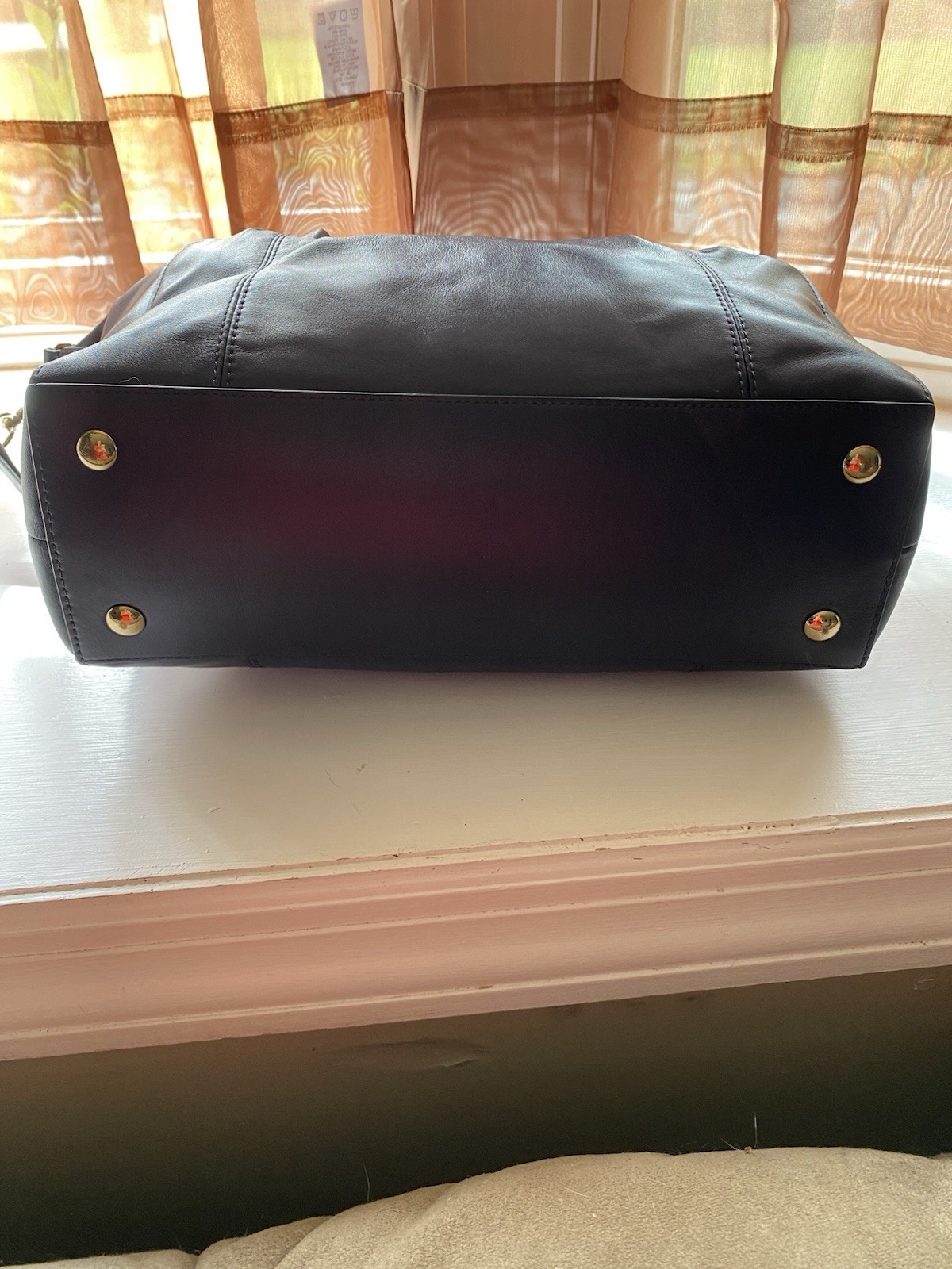 Coach Large Navy Satchel Top Handle Zip Closure Detachable Strap Gold Hardware
