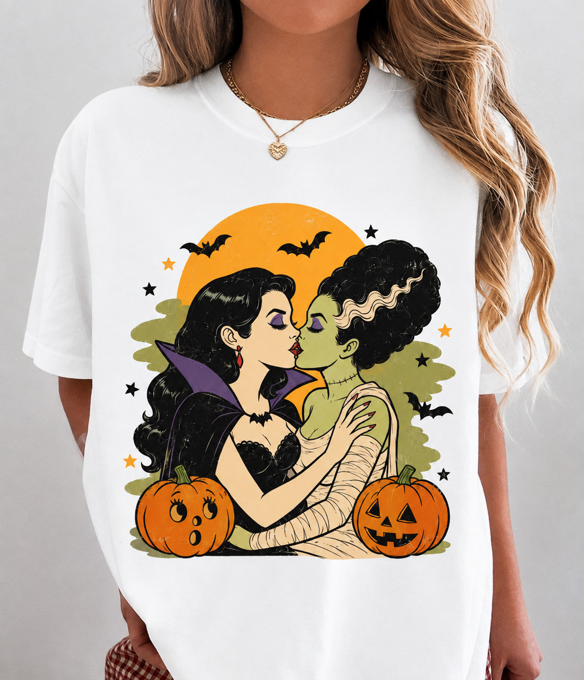 Lesbian Vampire Shirt Bride of Frankenstein Kiss LGBTQ Halloween Gift Tee