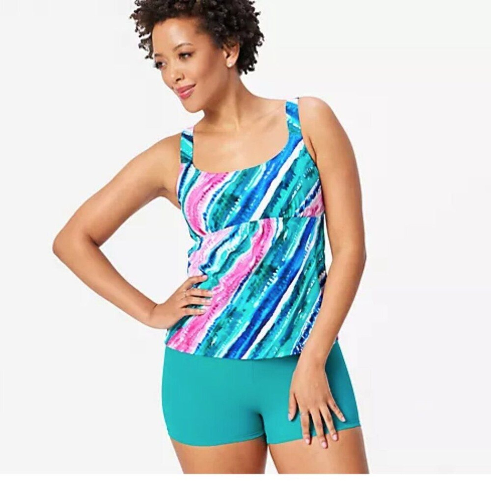 NEW Kim Gravel x Swimsuits For All Scoop Neck Tankini Set w/ Bike Shorts 14 $63