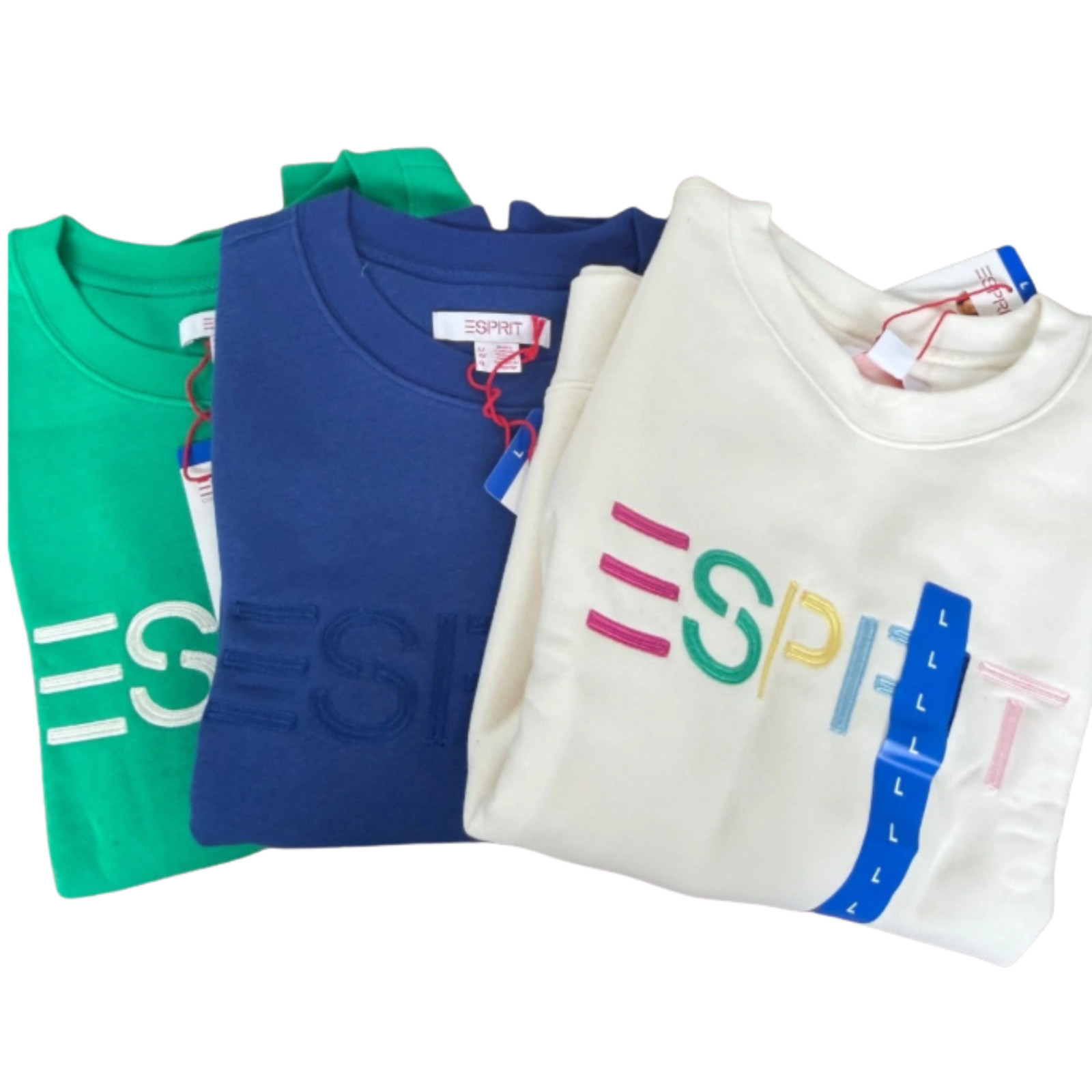 NWT Esprit Women’s Logo Fleece Crewneck Sweatshirt Green Blue Cream S M L XL XXL