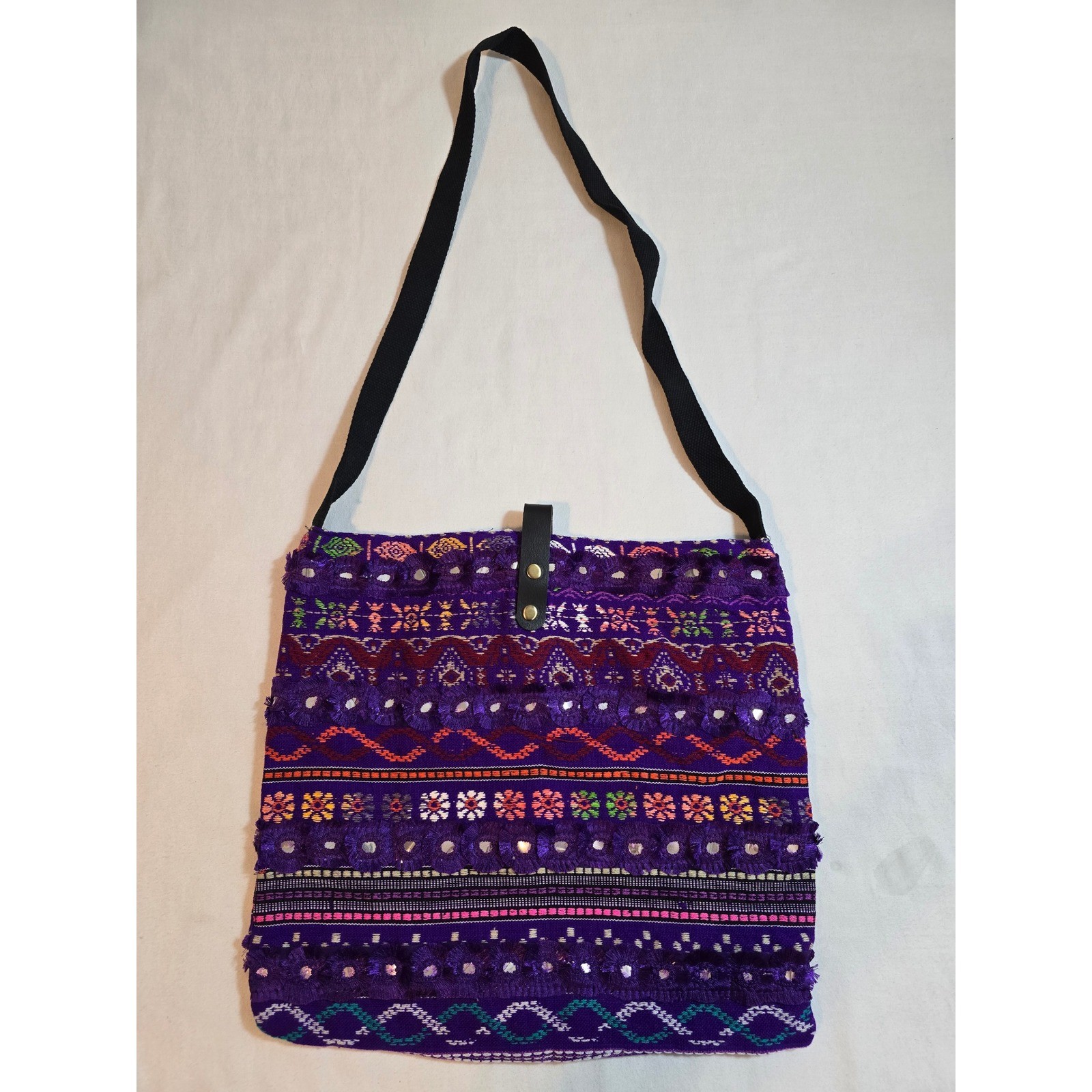 Raj LA Vegan Leather Purple Embroidered Boho Shoulder Bag New