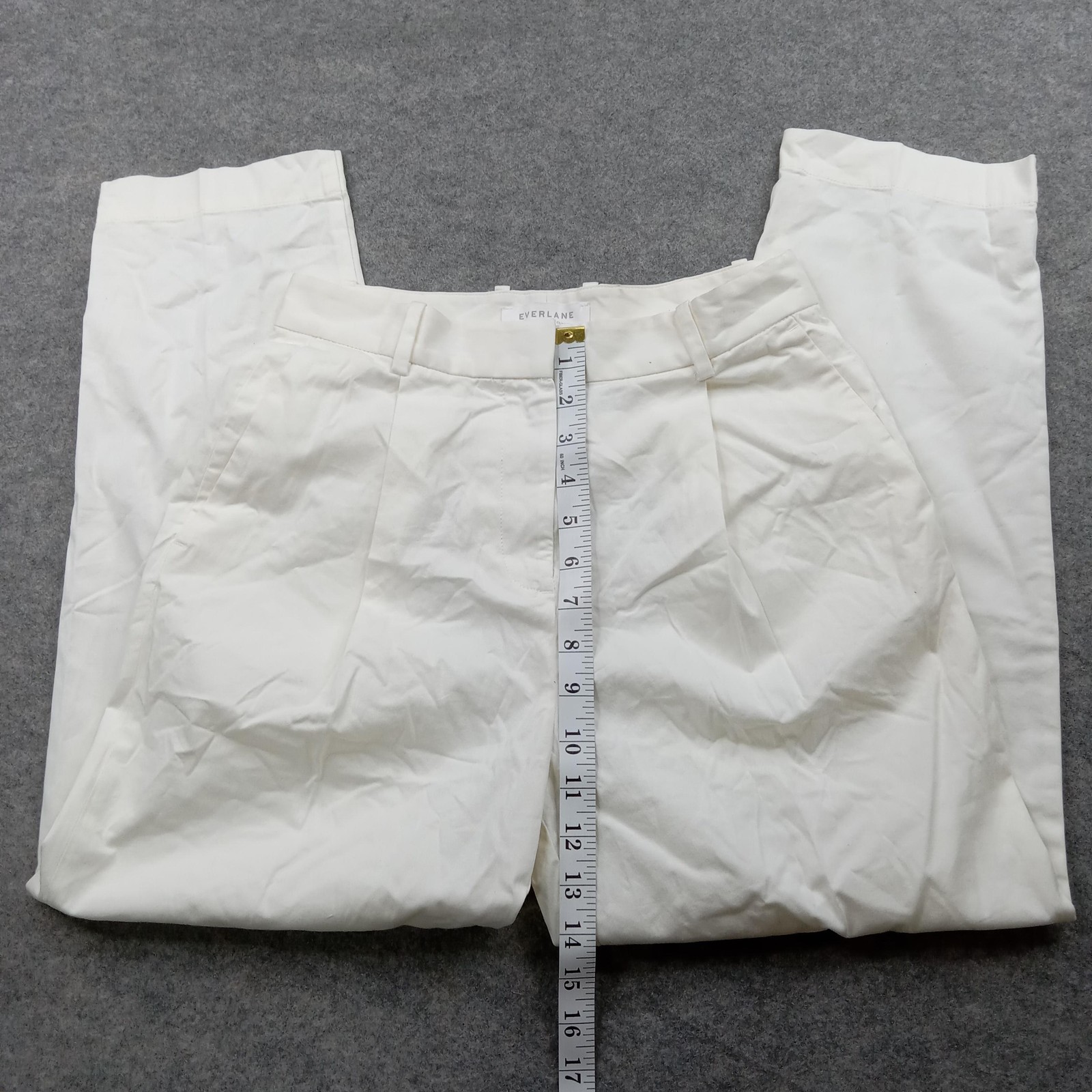 Everlane Pants Womens 00 White Cotton Stretch Chino Tapered Pleated Dress