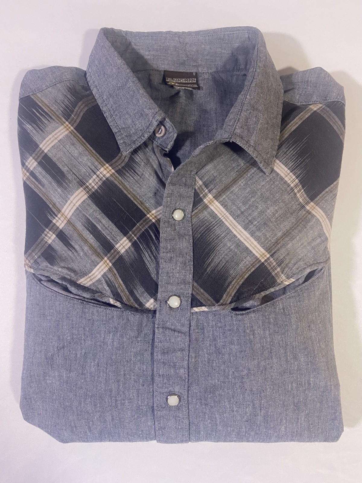 Plainsman Mens Pearl Snap Western Button Down Long Sleeve Shirt SIZE XL