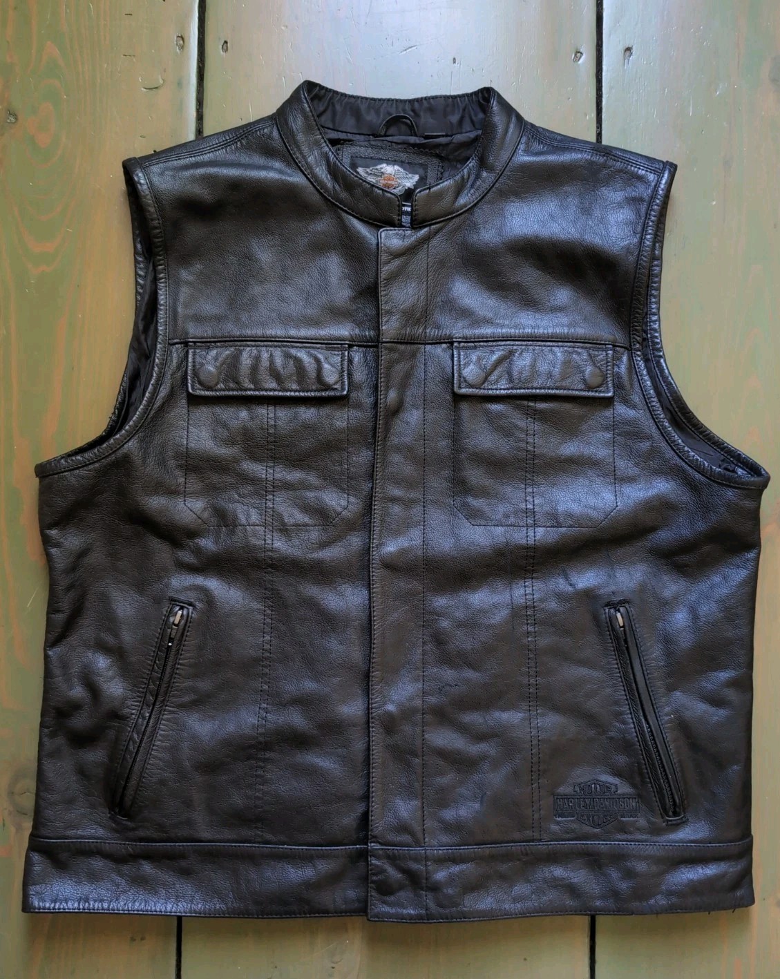 Harley Davidson 2XL Men’s FOSTER Black Leather Motorcycle Vest **READ