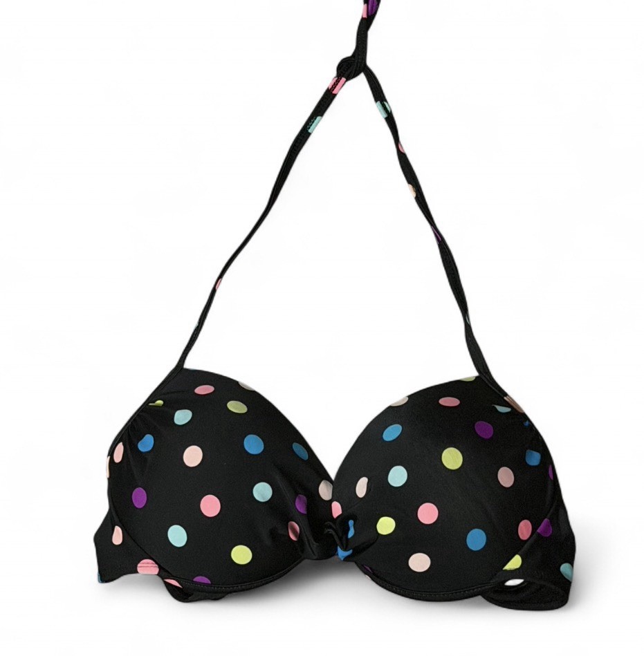 Tahiti Y2K Black Multi-Color Polka Dot Halter Bikini Top