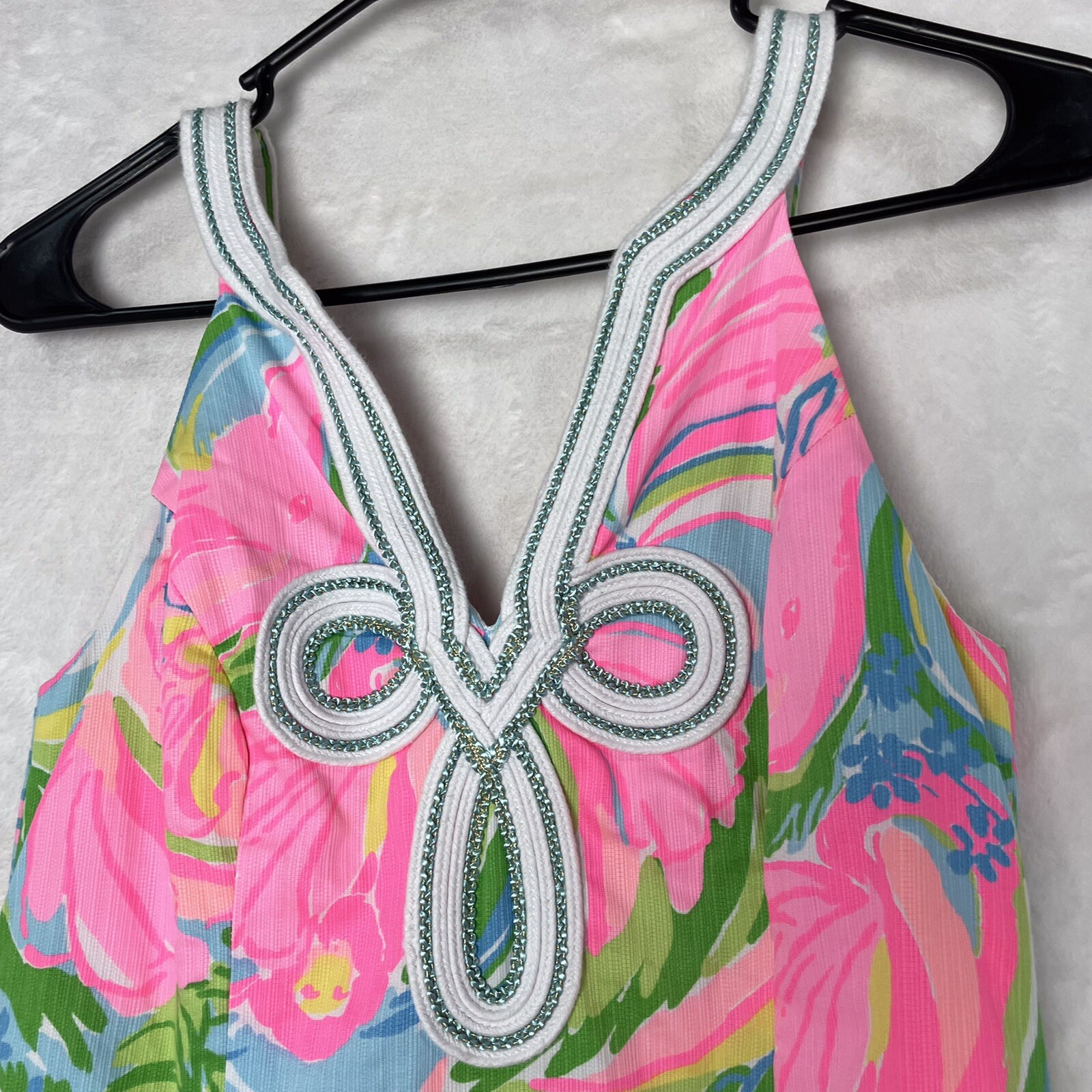 Lilly Pulitzer Tessa Shift Dress 2 Floral Tropical Print Embroidered Pink Green