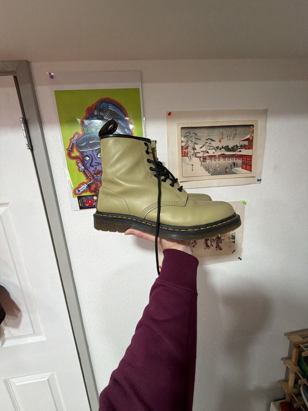 Dr. Martens 1460 Smooth Leather Lace-Up Boots in Pale Olive