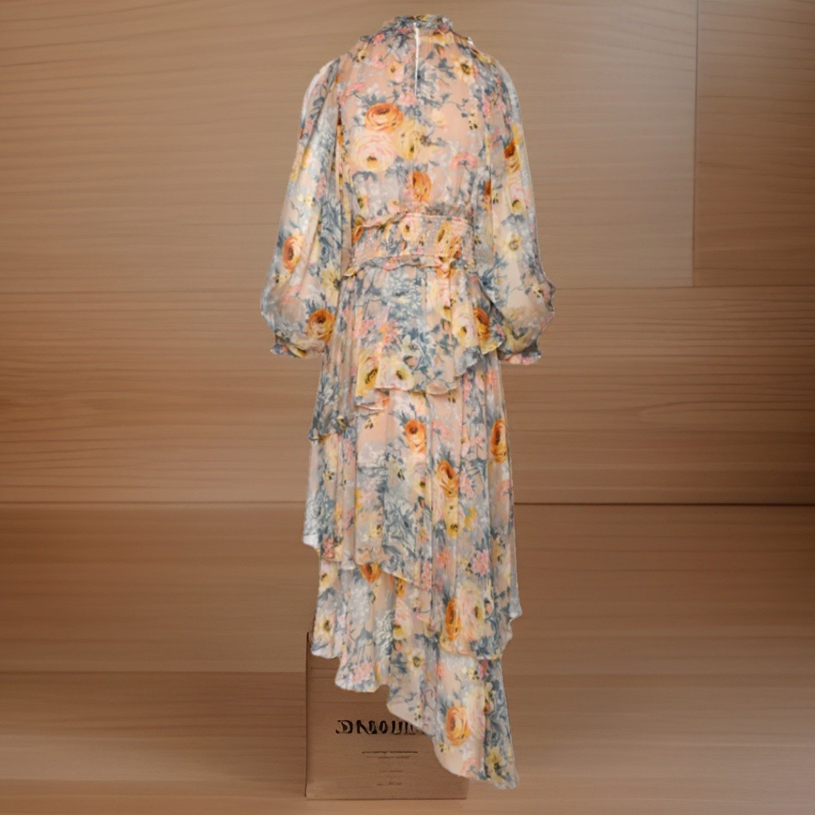 Elliatt Astrid Dress- floral chiffon dress with long, voluminous sleeves