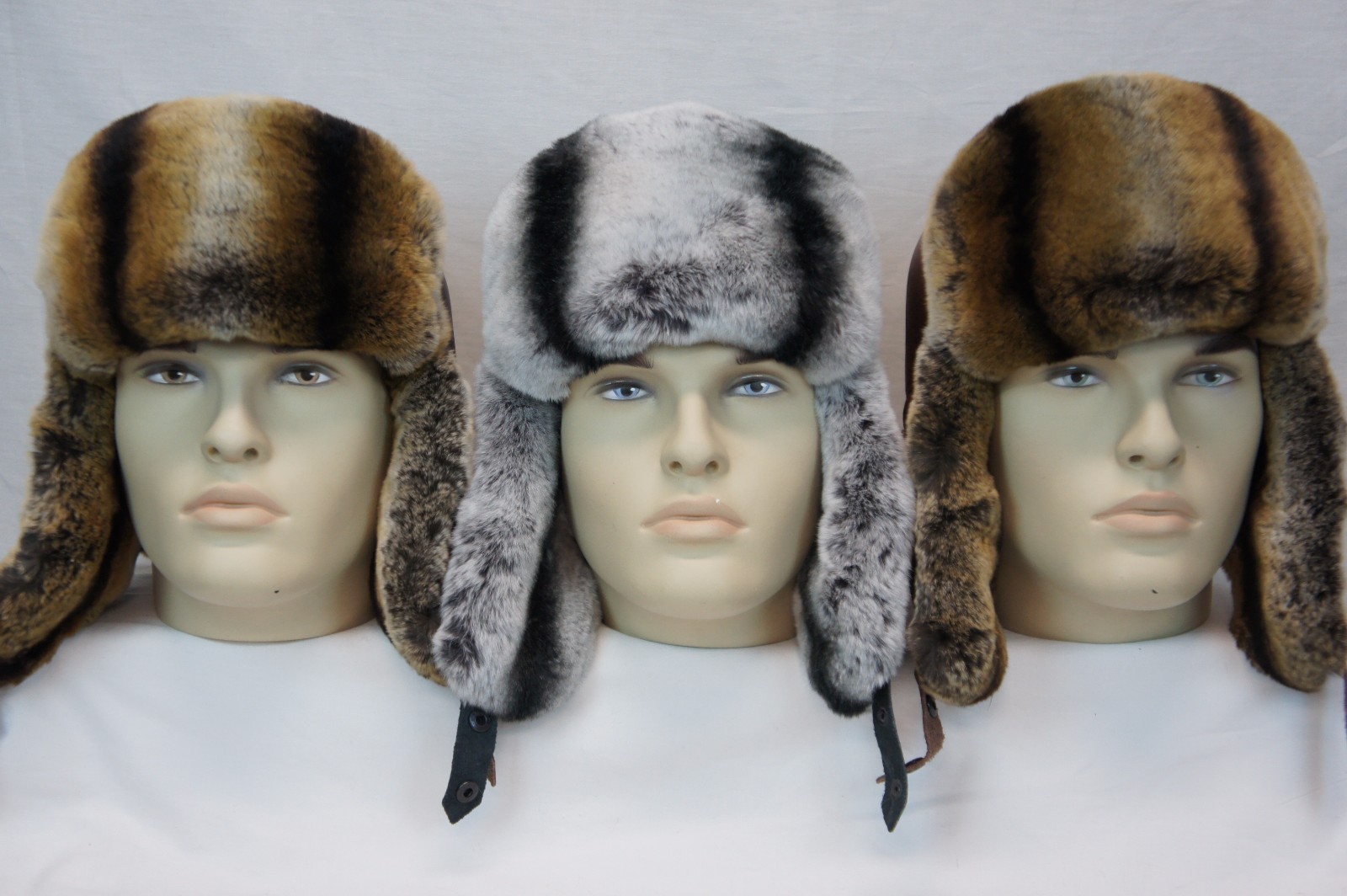 GENUINE CHINCHILLA Rex Fur REAL LEATHER Unisex Trapper Ushanka Winter Hunter Hat