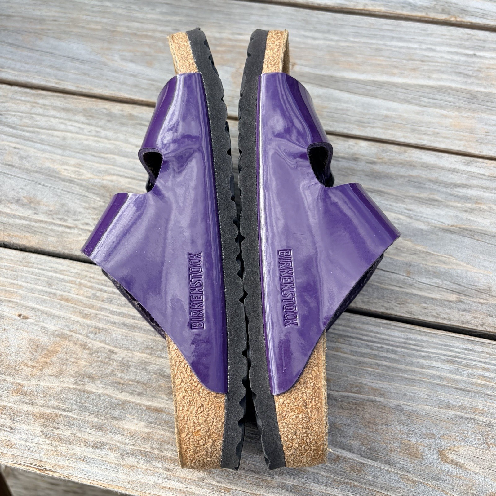 Birkenstock Arizona Patent Birko-Flor Sandals in Plum Size 38 7.5 US