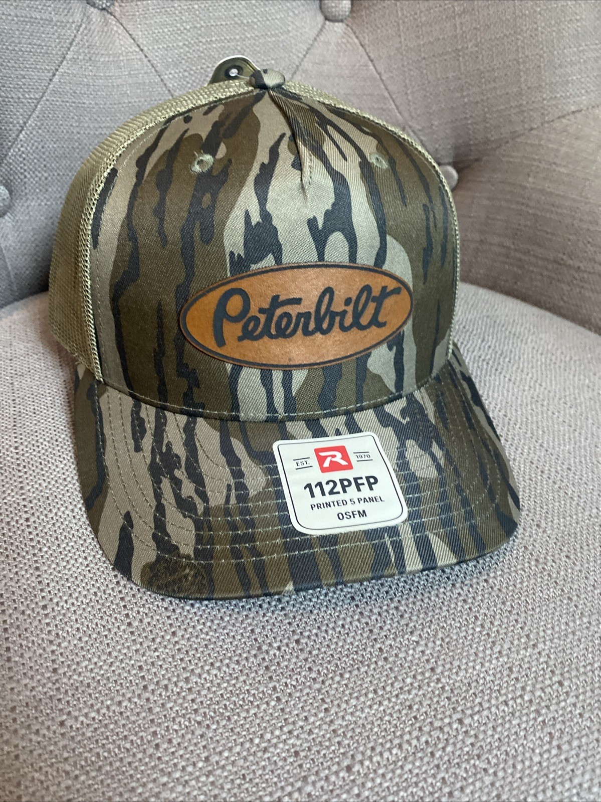mossy oak Bottomland peterbilt richardson 112 Snapback Trucker Hat leather