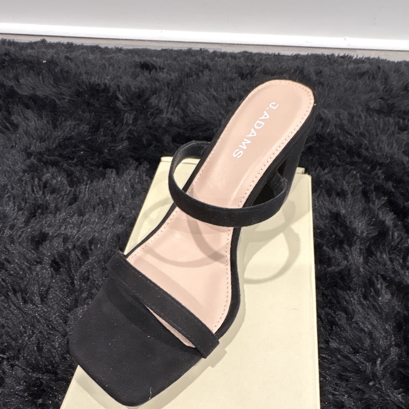 J. Adams Black Suede Strappy Open Toe Slip On Block Heel Womens US 7.5