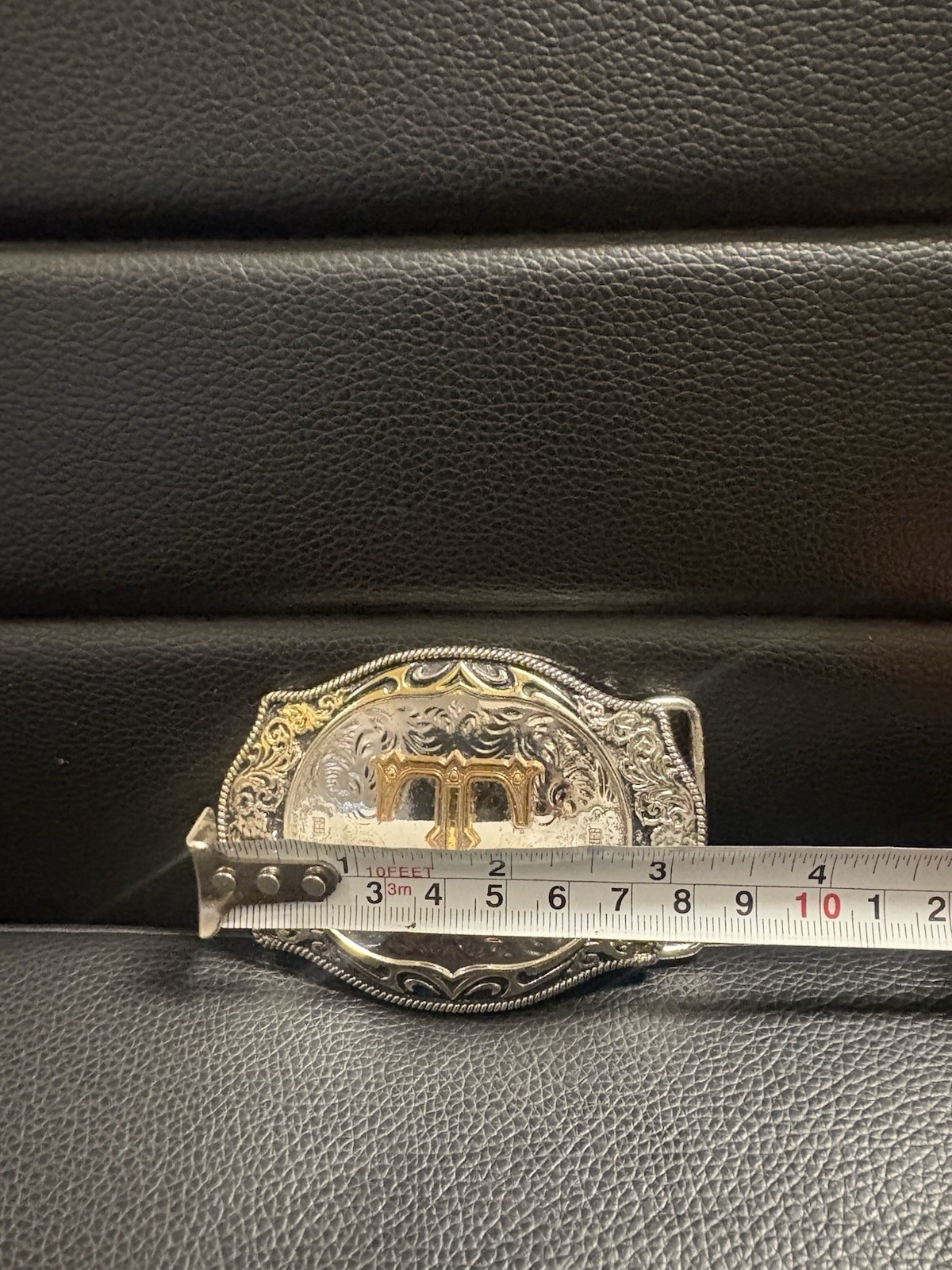 Men’s Western Oval Belt Buckle Engraved Floral Silver/Gold Tone Letter T