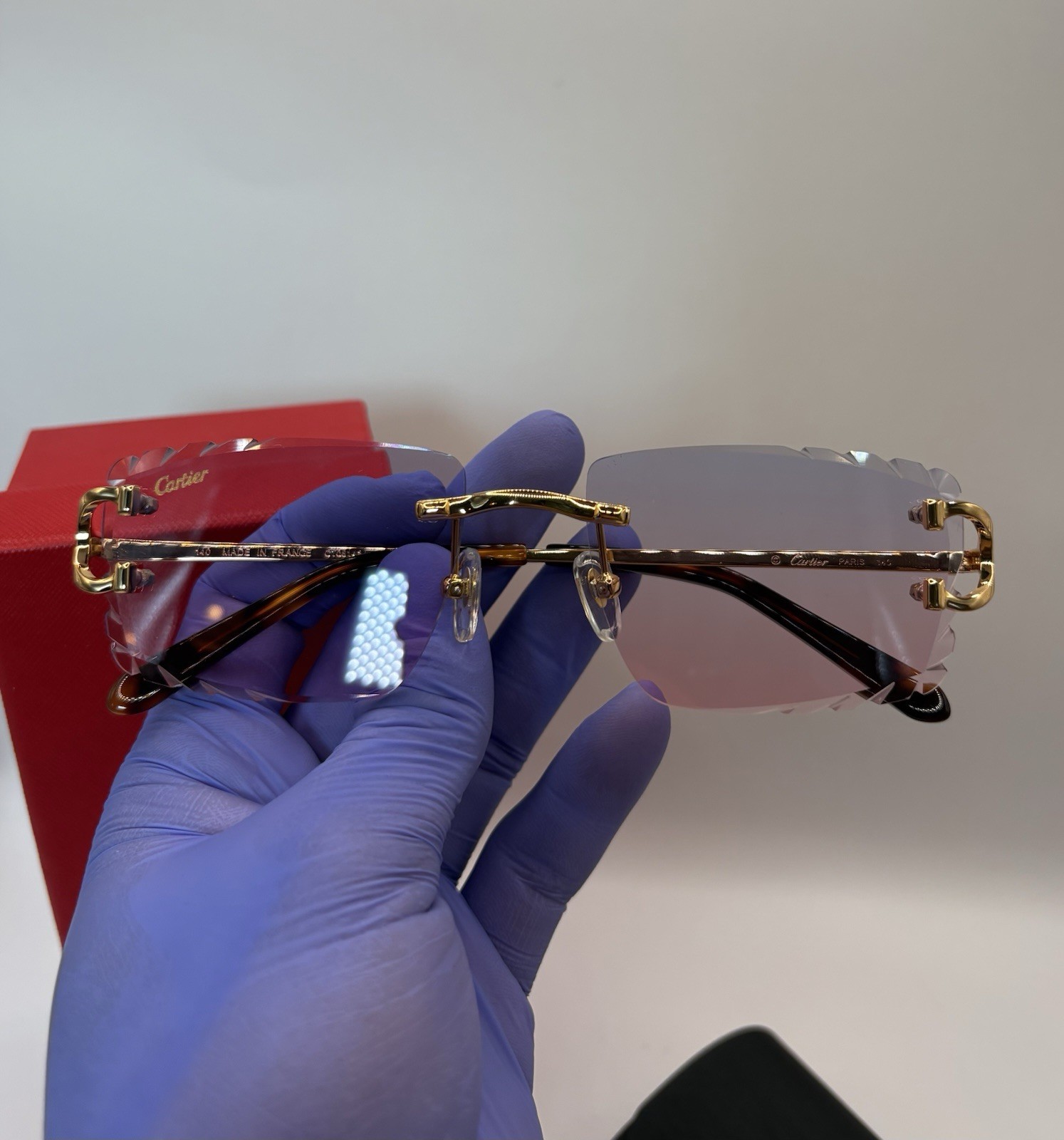 Big C Diamond Cut Frameless PINK Lens Gold Frame